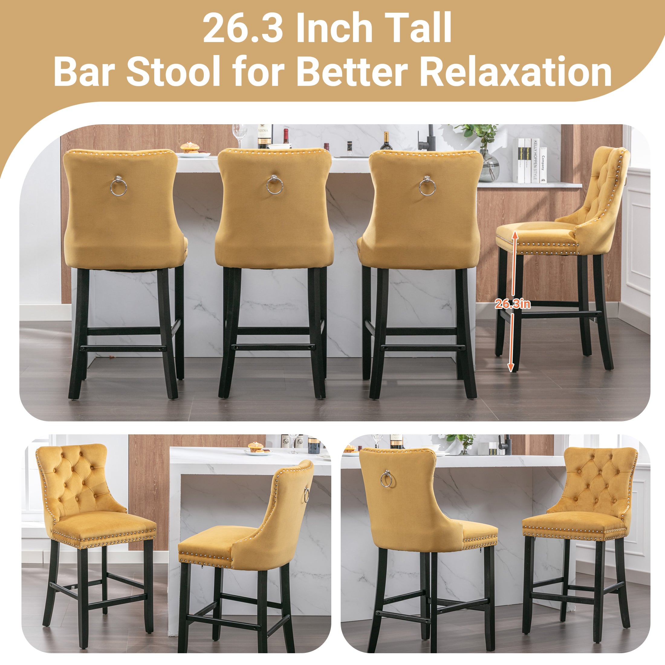 PAPROOS Upholstered Bar Stools Set of 2