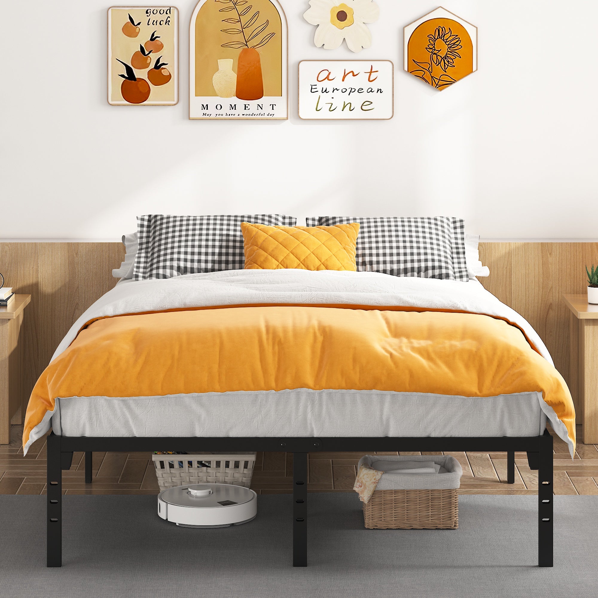 Full Size Metal Platform Bed, PAPROOS Heavy Duty Full Size Metal Bed Frame 13in Under-Bed Storage Space, Metal Full Bed Frame 500lbs Weight Capacity, No Box Spring Needed, Black