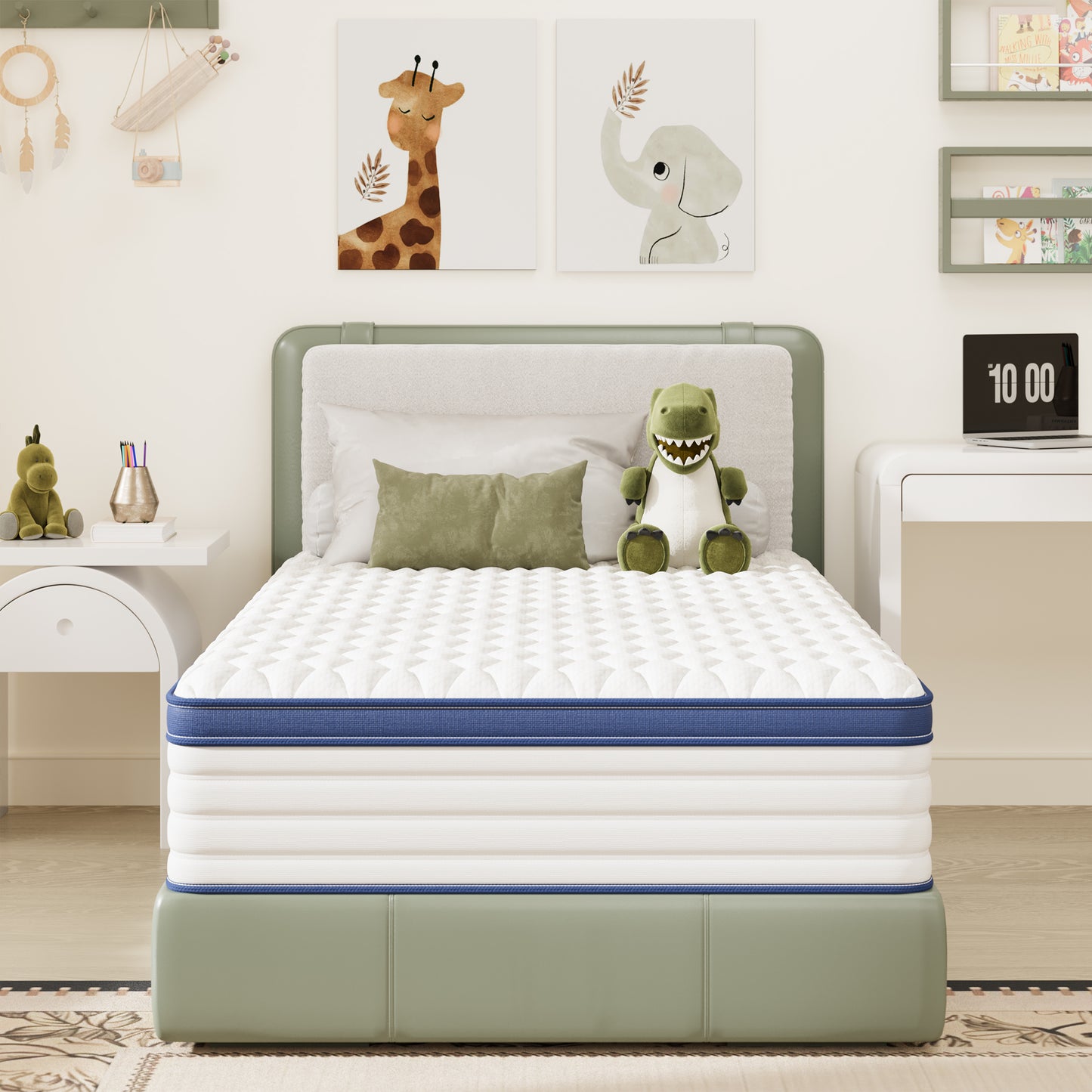 Twin Mattress, PAPROOS 12" Memory Foam Hybrid Mattress in a Box, Cool Individual Pocket Spring Mattress with Breathable Knitted Fabric Cover, Twin Size Medium Firm Mattress, CertiPUR-US, White/Blue