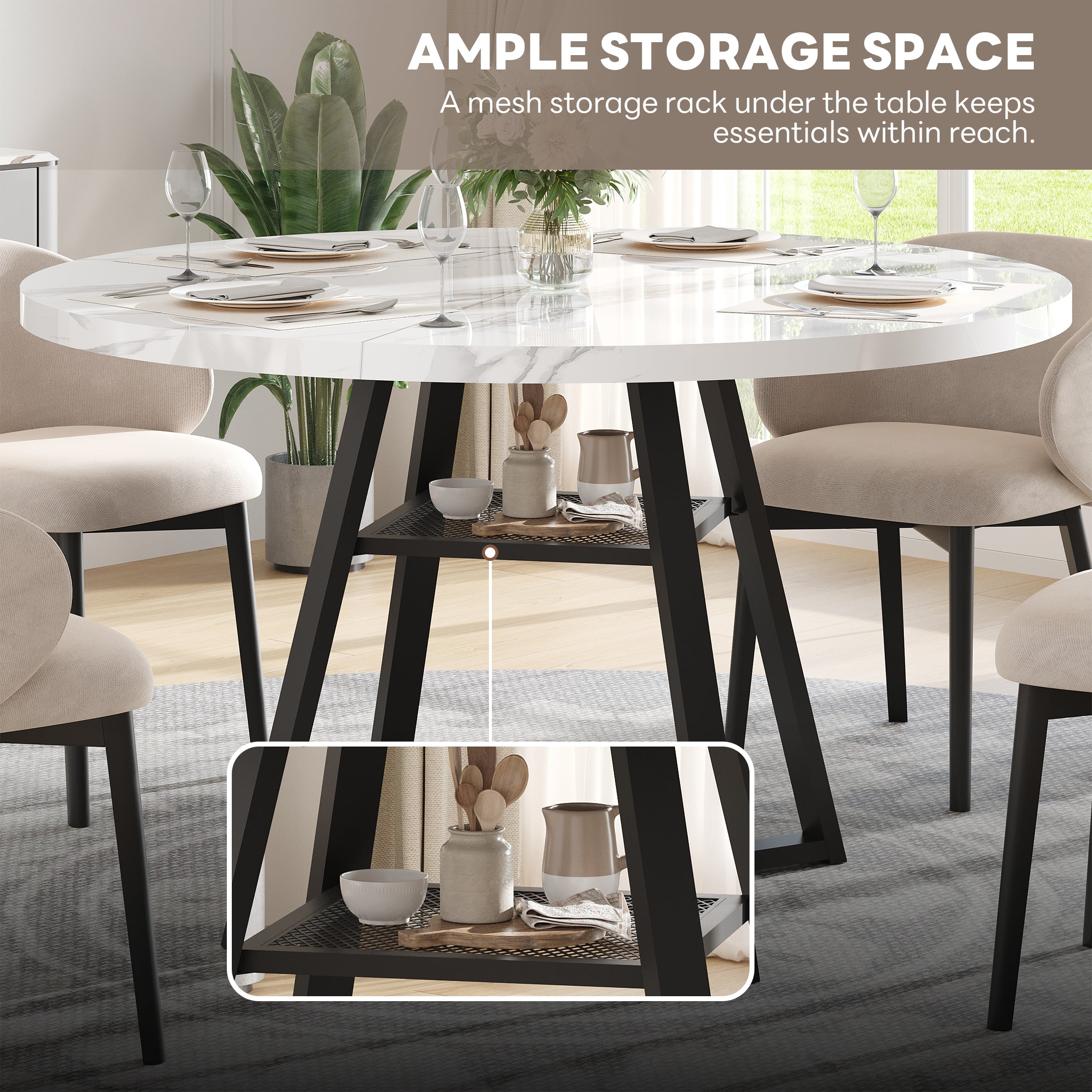 PAPROOS 43''Round Faux Marble Dining Table