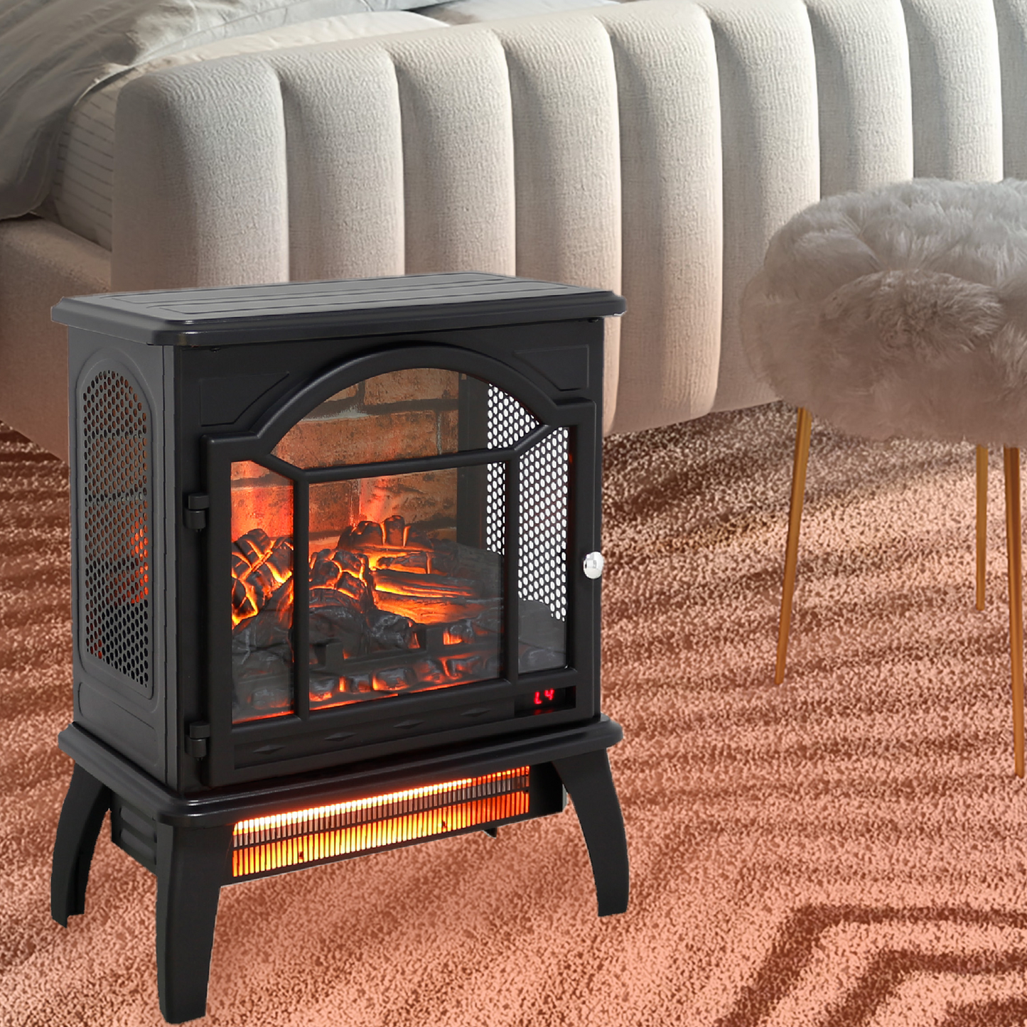 PAPROOS 18 inch Electric Fireplace Heater, Freestanding Quartz Fireplace Infrared Stove Heater with 3D Flame Effect Remote Control, Timer, Safety Protection Heater for Indoor, 1500W, Antique Black