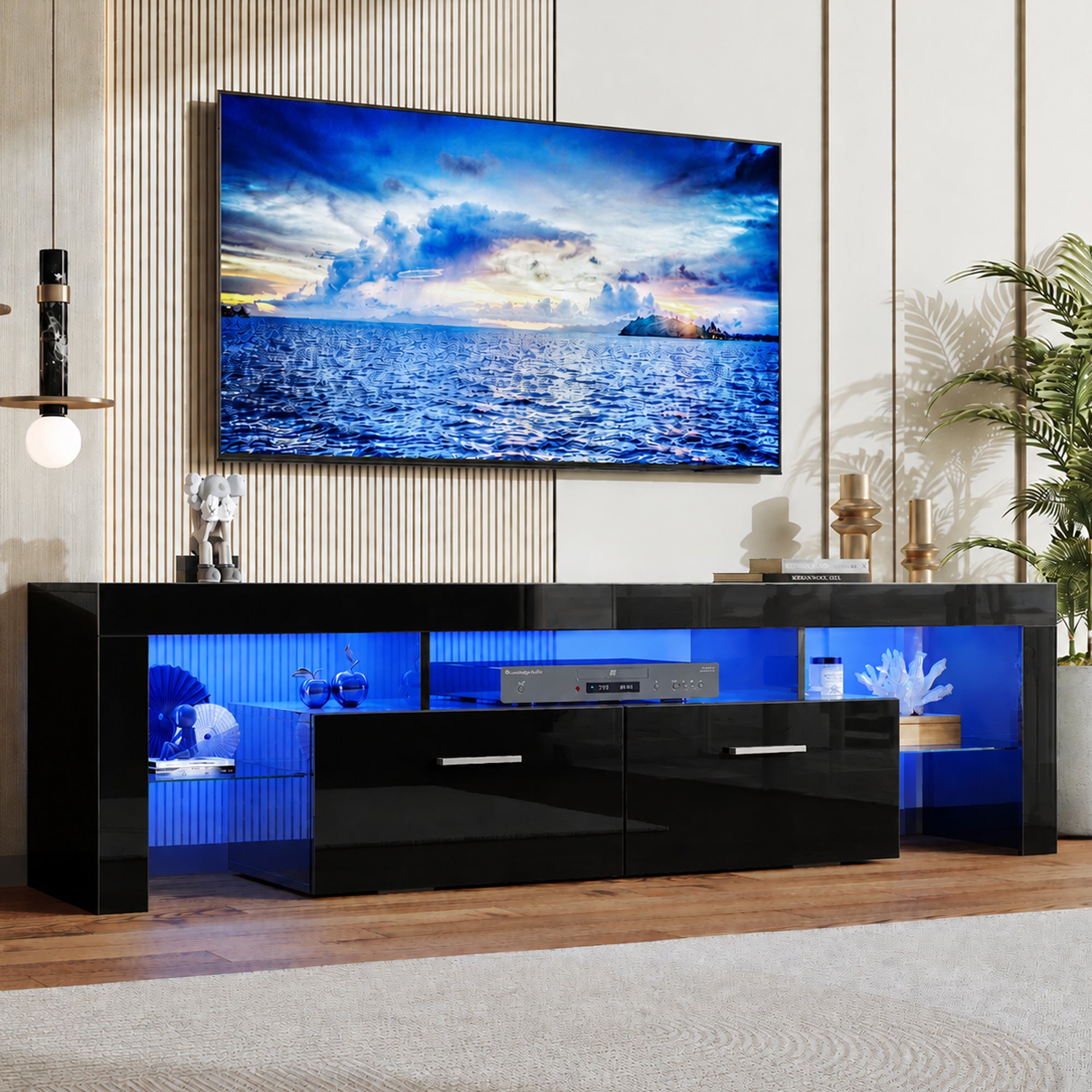 PAPROOS High Gloss TV Stand with LED Lights