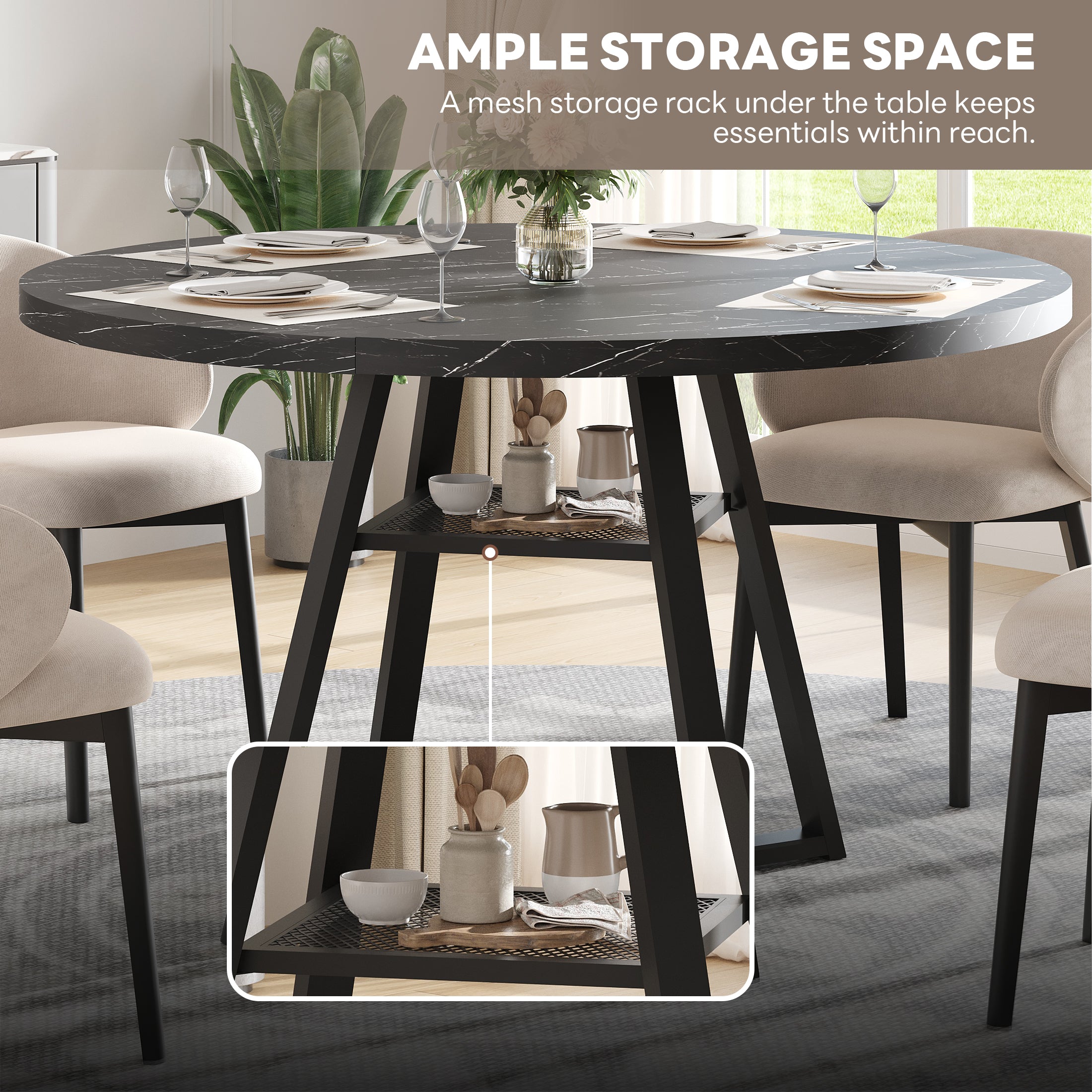 PAPROOS 43''Round Faux Marble Dining Table
