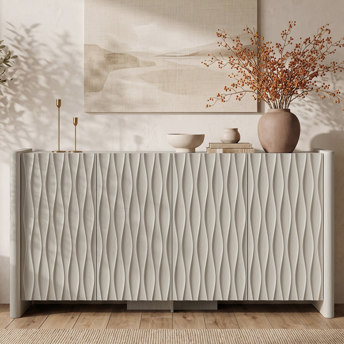 PAPROOS 61” Fluted Sideboard with 4 Doors