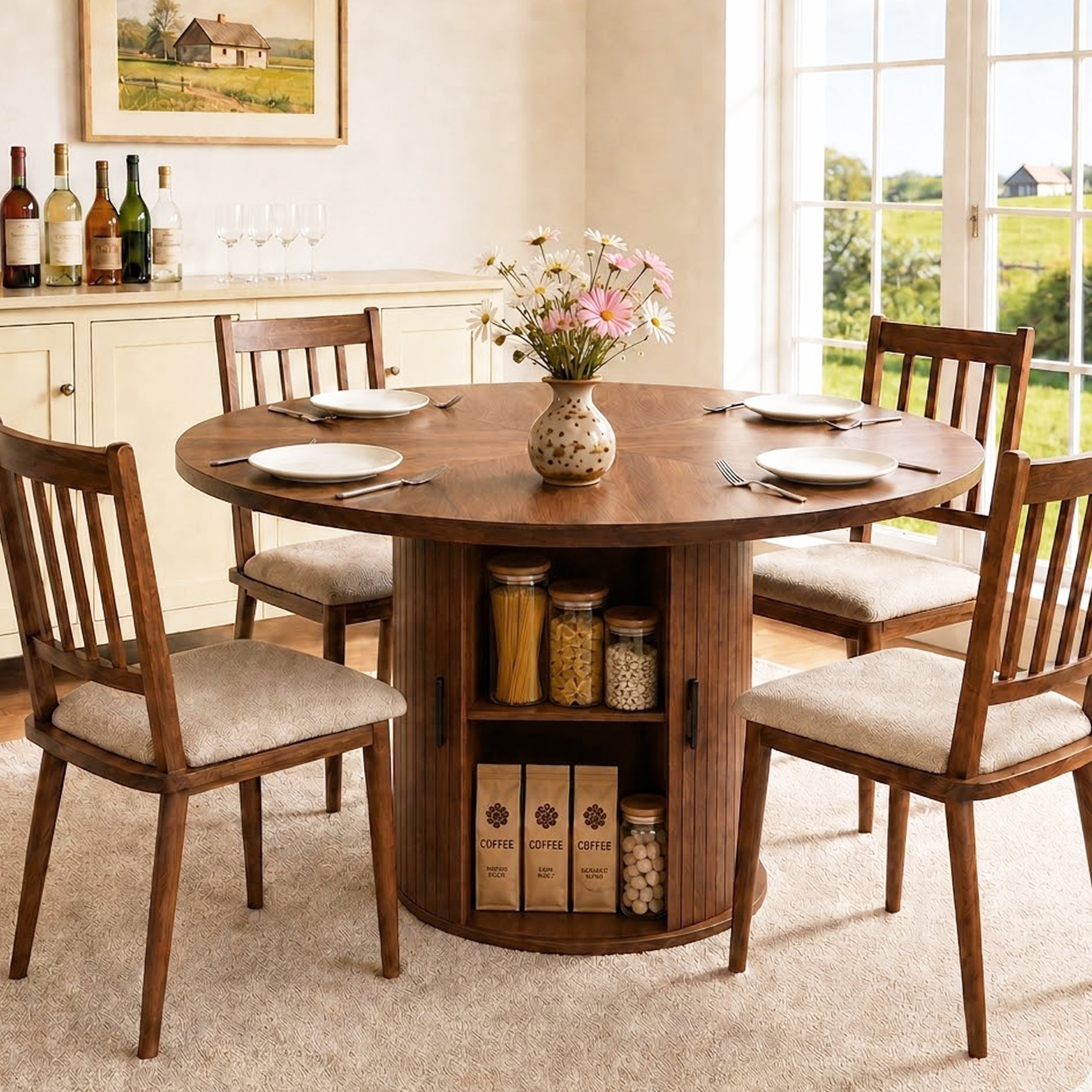 PAPROOS Round Dining Table for 4-6