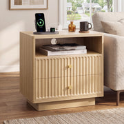 Fluted Nightstand with Charging Station