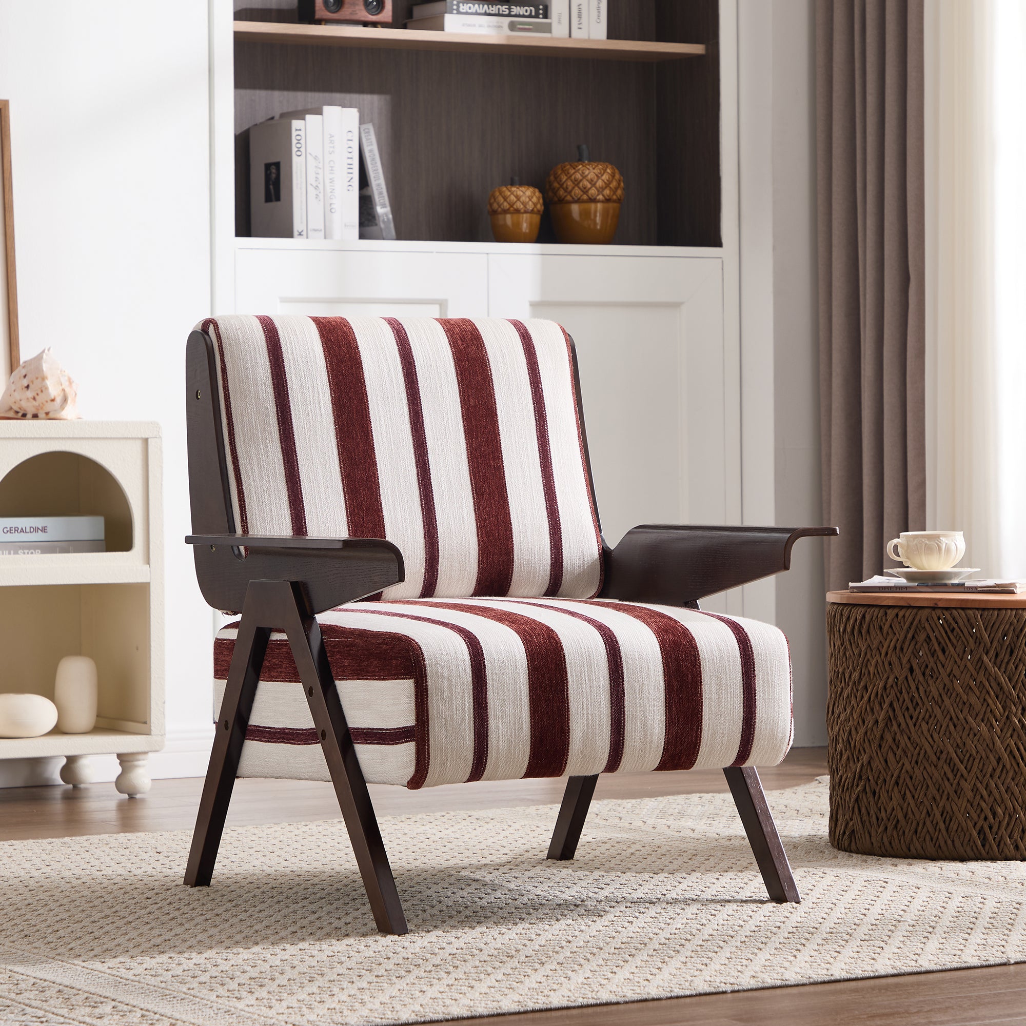 PAPROOS Accent Chair, Mid-Century Modern Arm Chair, Upholstered Chair Reading Chair Lounge Chair with Wood Frame for Living Room Bedroom Sunroom, White