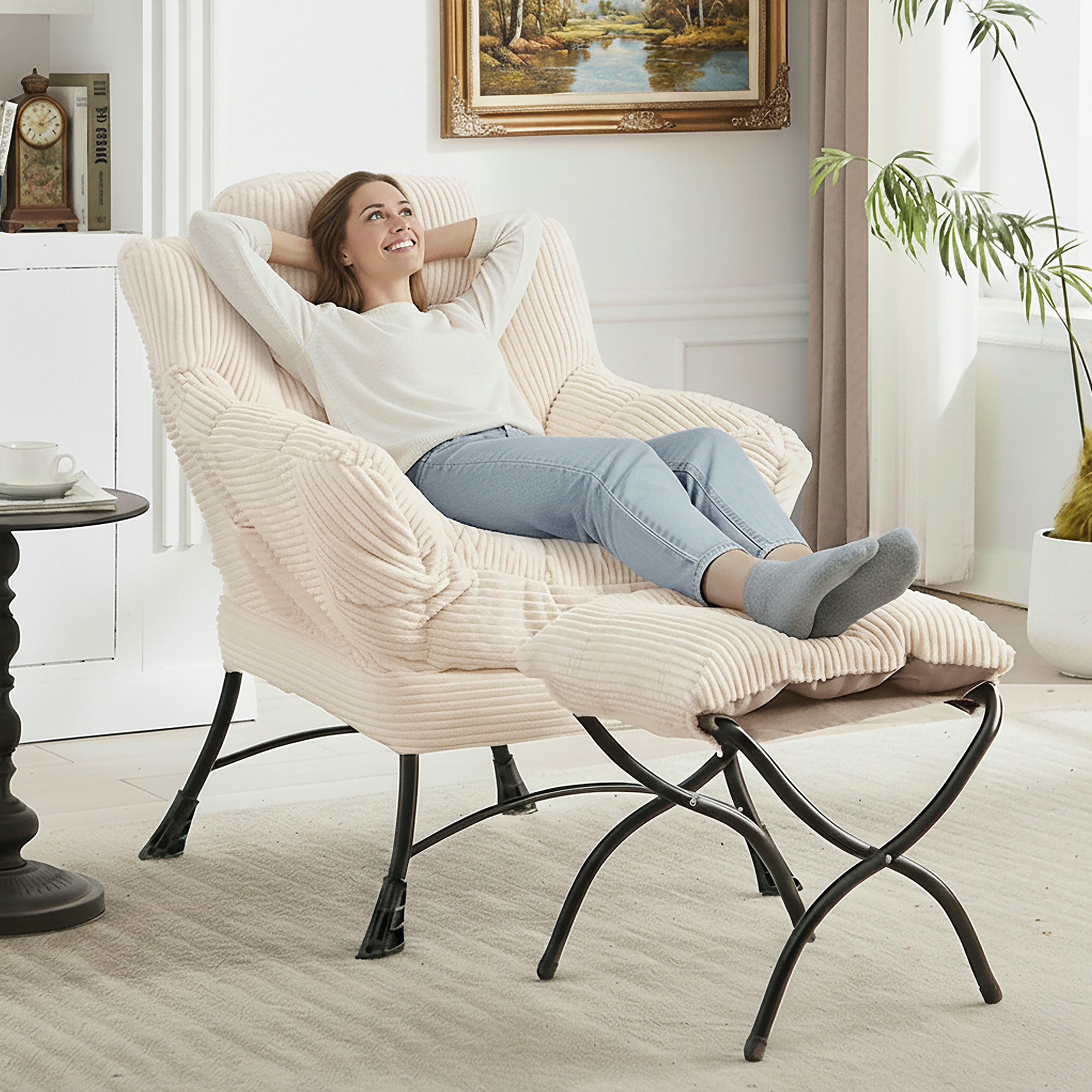 PAPROOS Lazy Chair with Foldable Ottoman