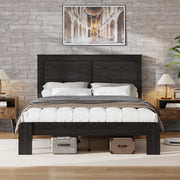 PAPROOS Queen Size Bed Frame, Wooden Queen Bed with Headboard, Modern Farmhouse Platform Bed with Underbed Storage, Queen Wooden Bed Frame, No Box Spring Needed, Black（Mattress Not Included)