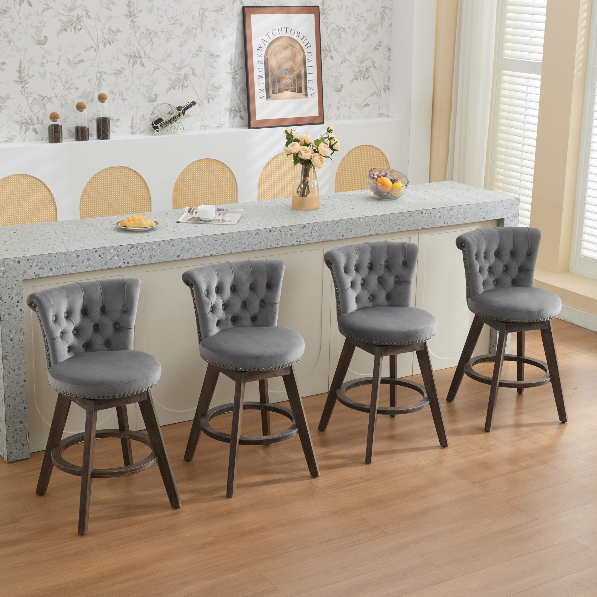 PAPROOS Velvet Bar Stools Set of 2