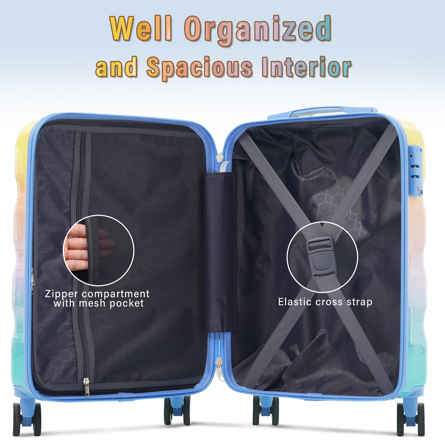 PAPROOS 20" Suitcase and Travel Bag 2-Piece Set, Hardside Lightweight Kids Suitcase with TSA Lock and Cup Holder, Carry-on Suitcase and Expandable Luggage Bag for Travel, Back to School