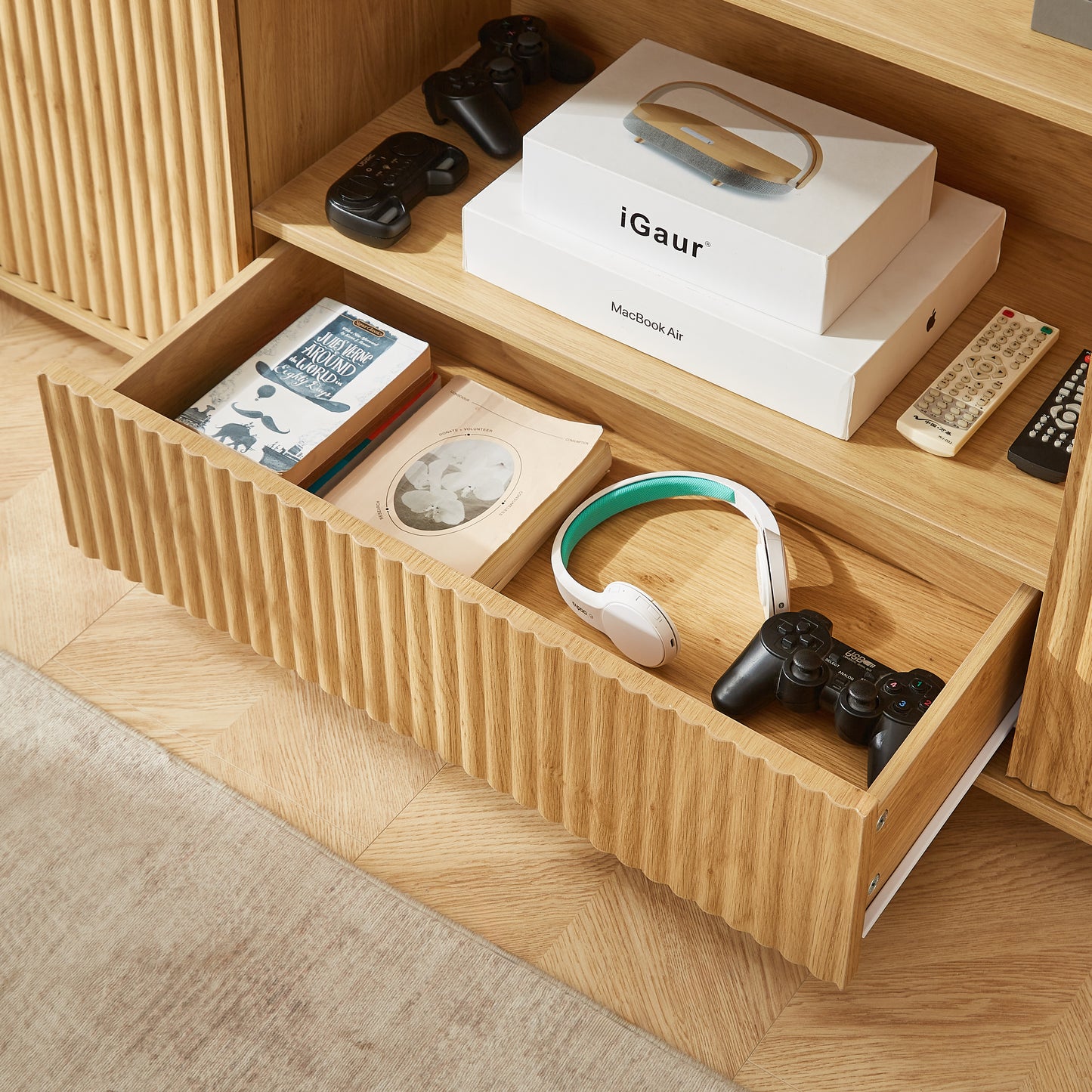 PAPROOS 2-Pieces TV Stand for 70 Inch TV, 64" Entertainment Center with Storage Cabinet, Fluted Sideboard, Accent Cabinet with 1 Drawer and 2 Doors for Kitchen, Dining Living Room