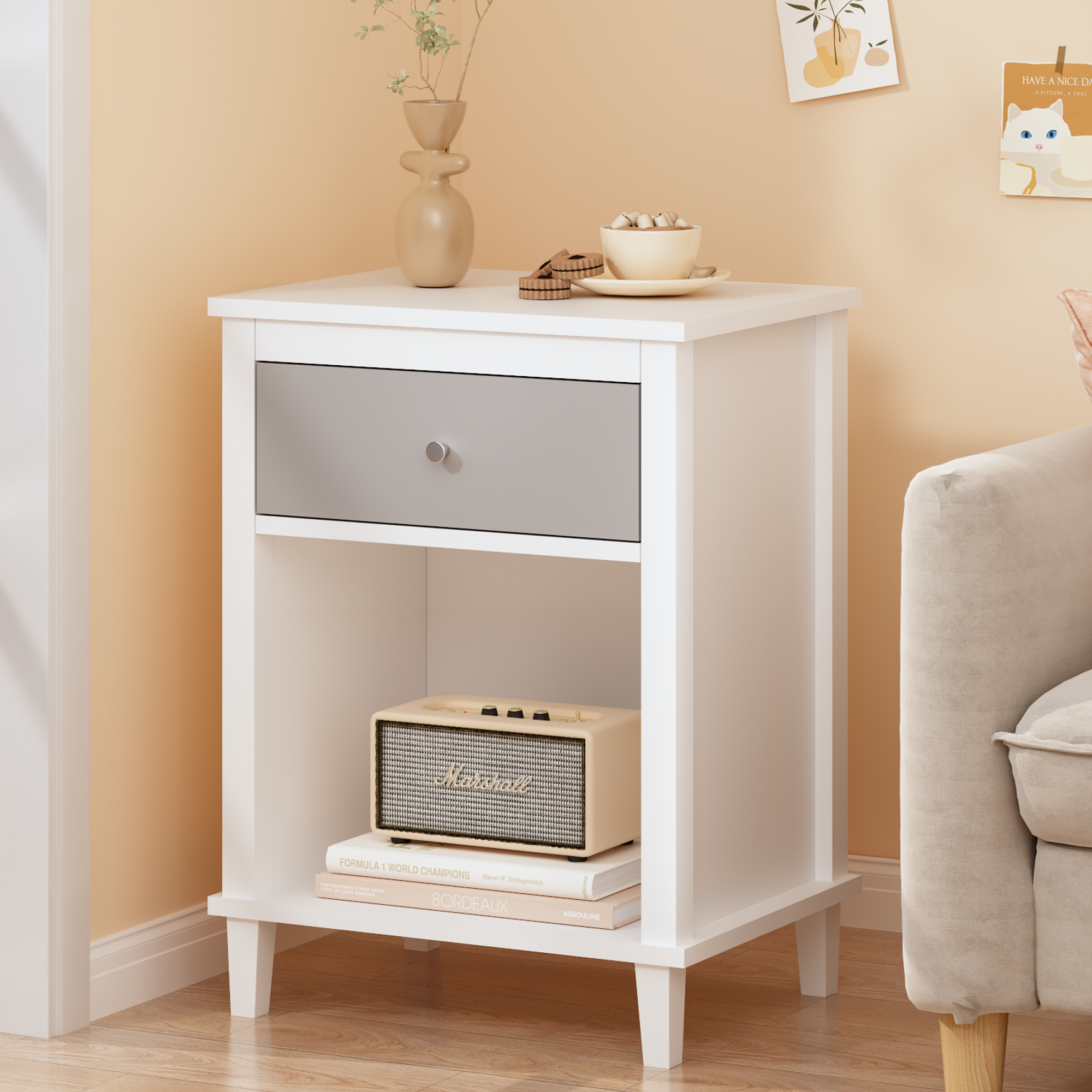 PAPROOS Nightstand with Drawer