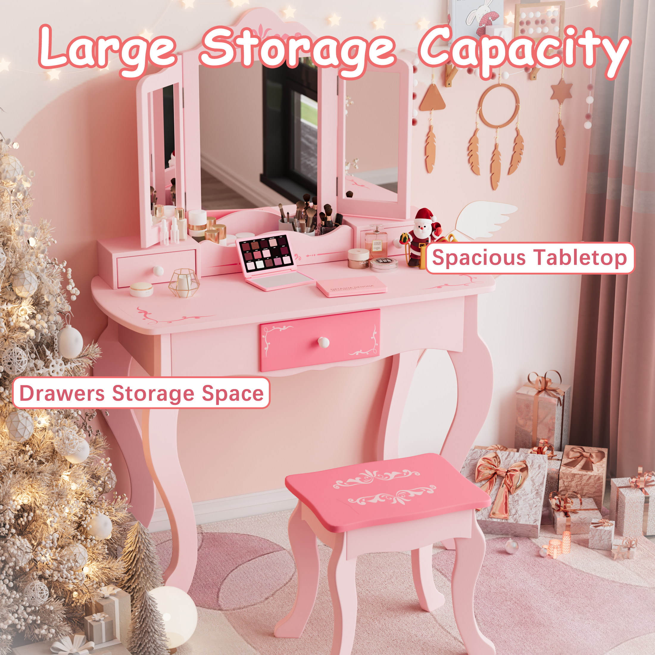 PAPROOS Kids Vanity with Mirrors