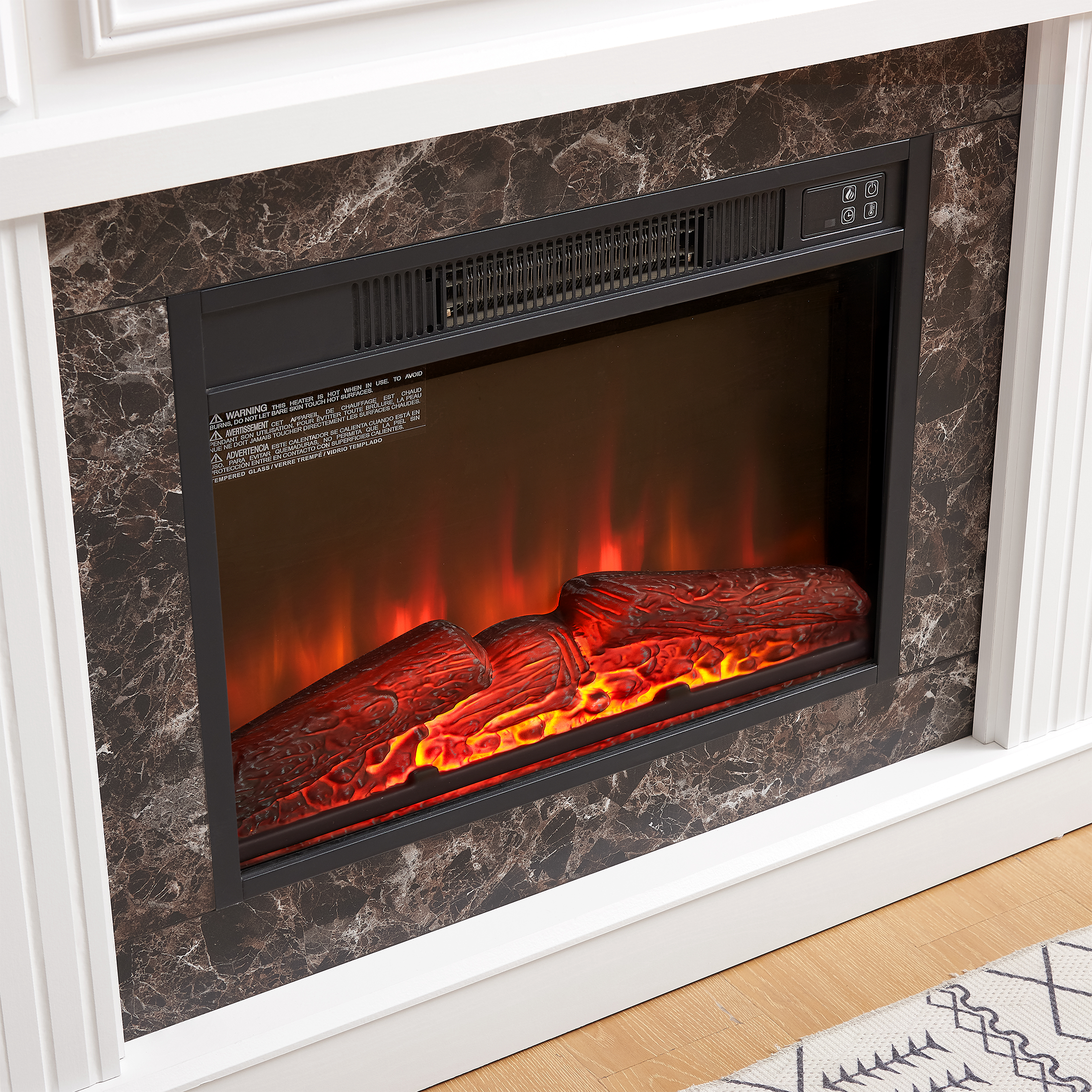 PAPROOS 41” Electric Fireplace with Mantel, Freestanding Electric Fireplace Heater with Remote Control, Adjustable Flame, Timer, Wooden Surround with Fireplace Insert for Living Room, 1400W, White