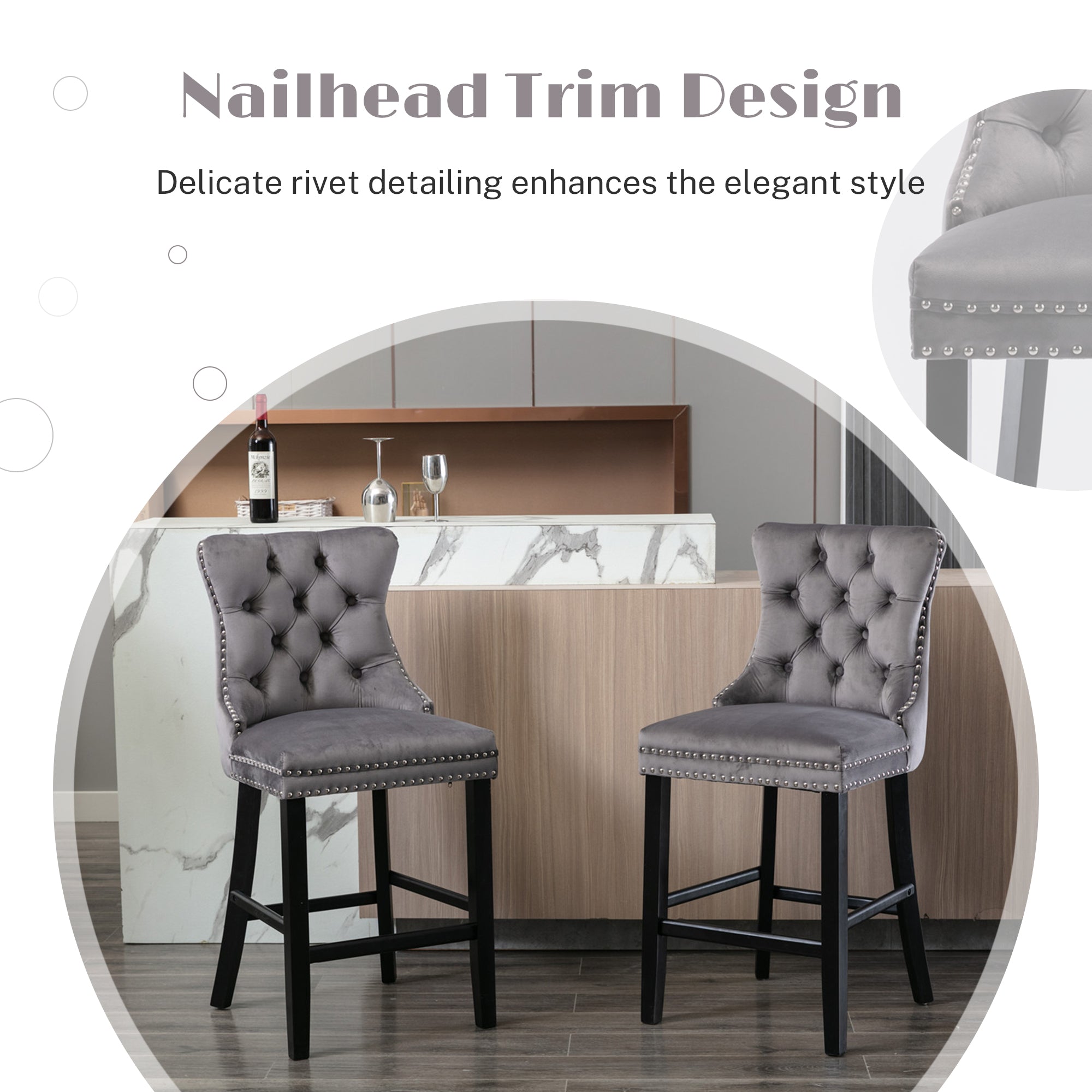 PAPROOS Upholstered Bar Stools Set of 2