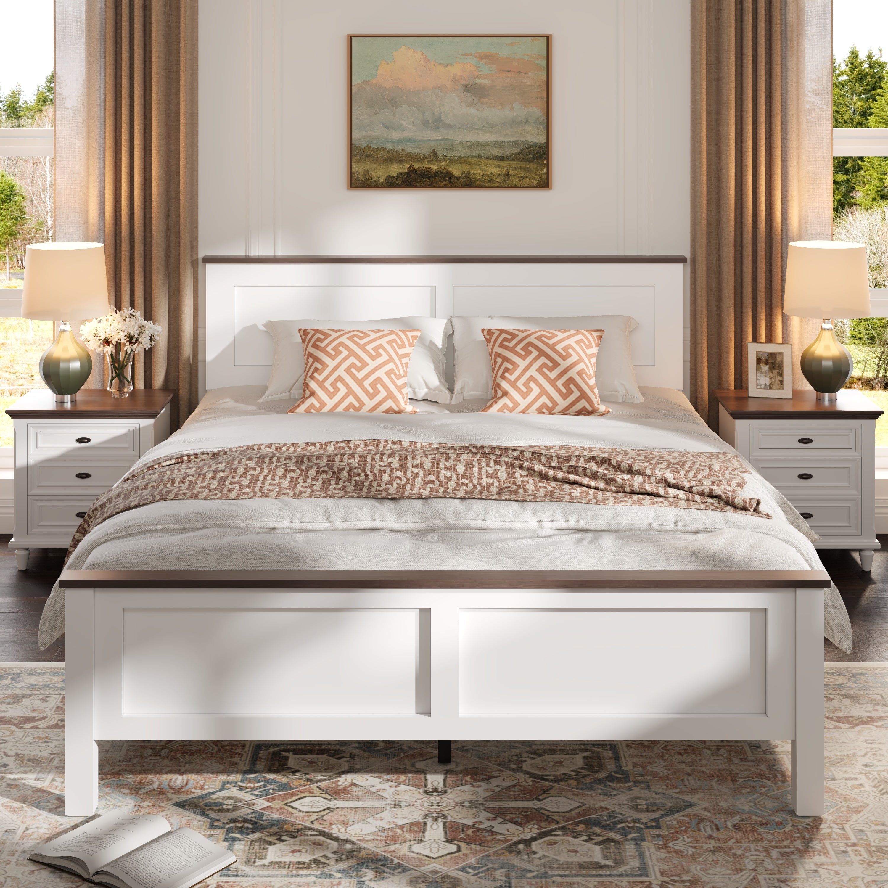 PAPROOS Full Size Bed Frame, Wooden Platform Bed with Headboard and Footboard