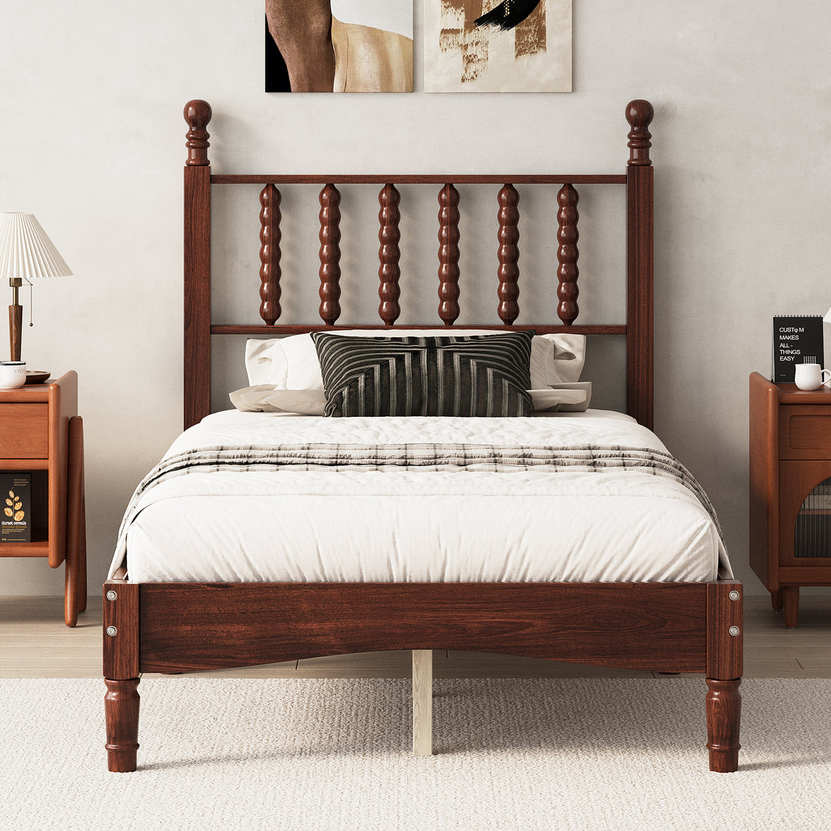 PAPROOS Queen Bed Frame with Spindle Headboard