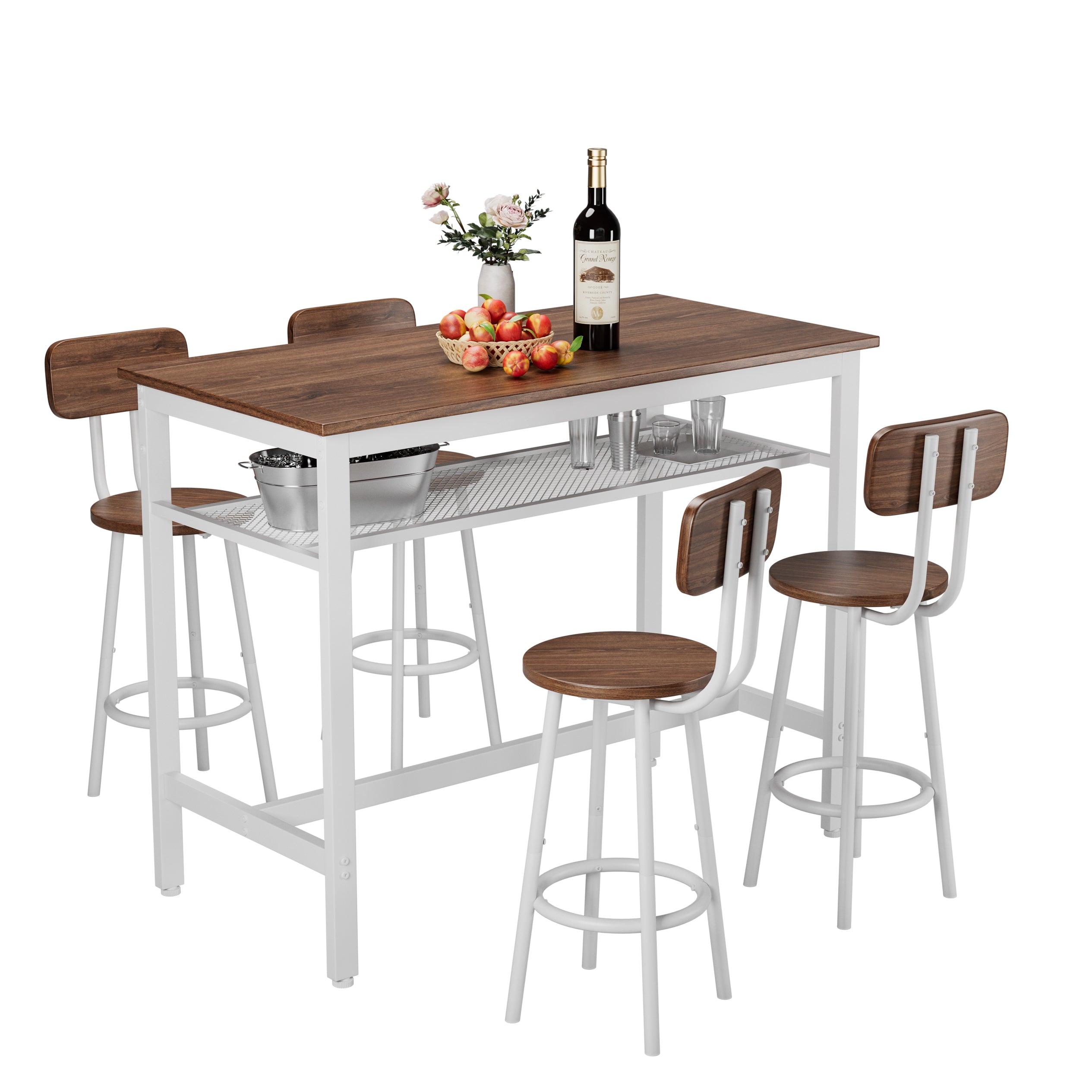 PAPROOS 5 Piece Dining Table Set, Counter Height Bar Table and Bar Stools Set with Storage Rack,Kitchen Table Set for Dining Room, Breakfast Nook