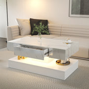 PAPROOS LED White Coffee Table 39" with 2 Drawers