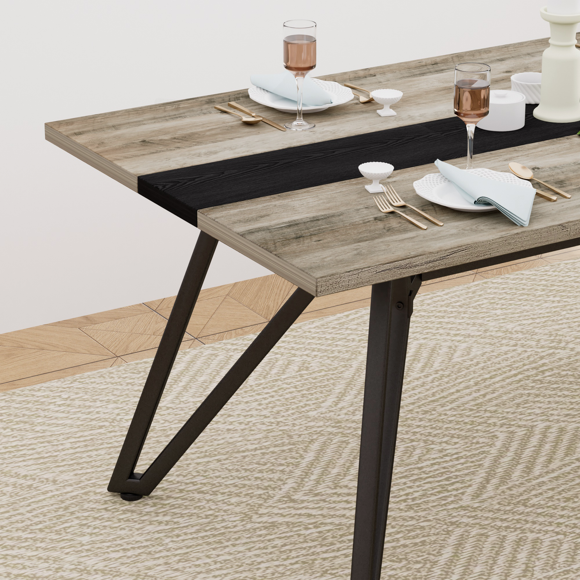 PAPROOS 71" Dining Table for 6-8 People, Rectangle Faux Marble Kitchen Table, Dining Room Table with Adjustable Metal Legs, for Kitchen Dining Room, Gathering, White+Black (Only Table)