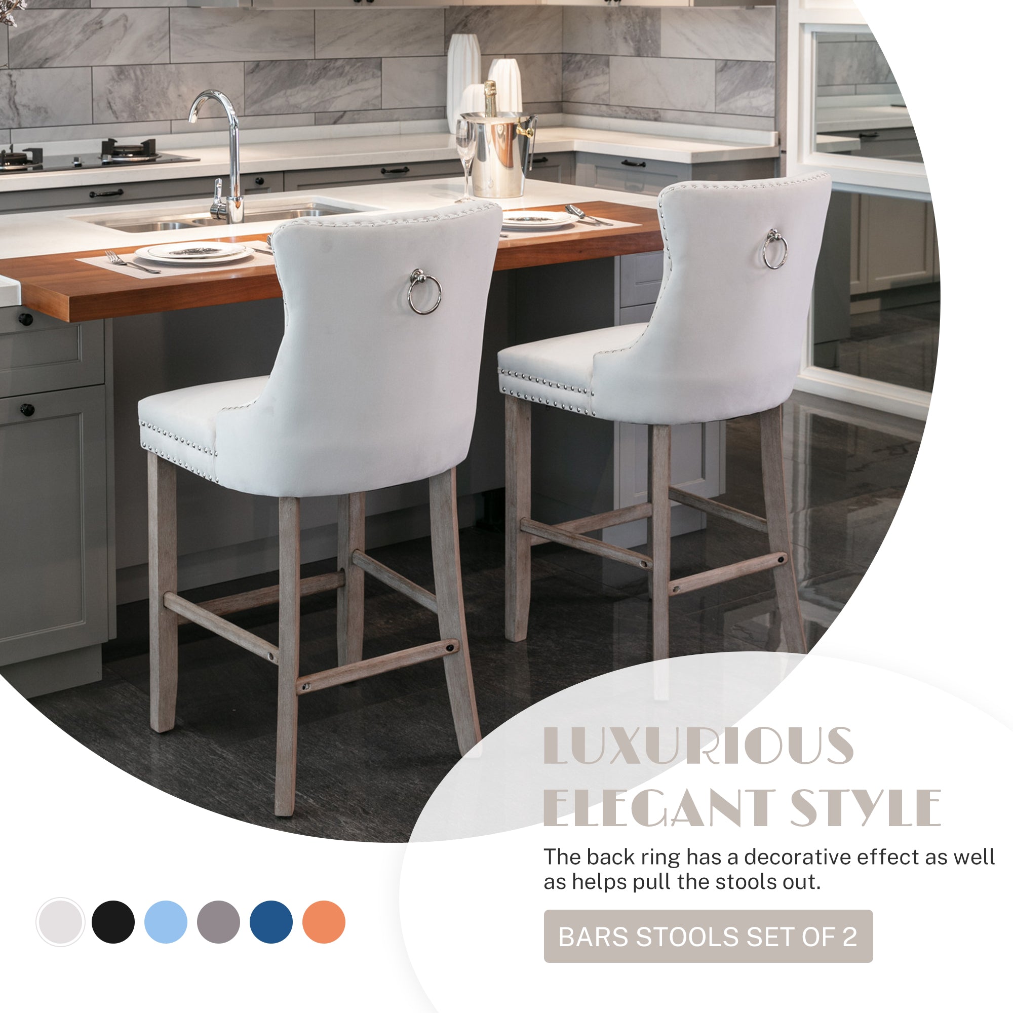 PAPROOS Upholstered Bar Stools Set of 2