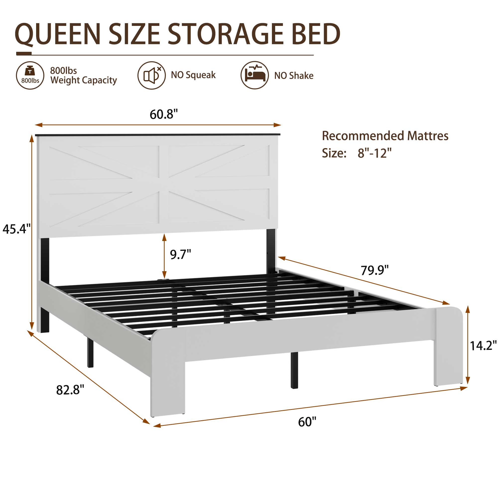 PAPROOS Bed Frame with Headboard