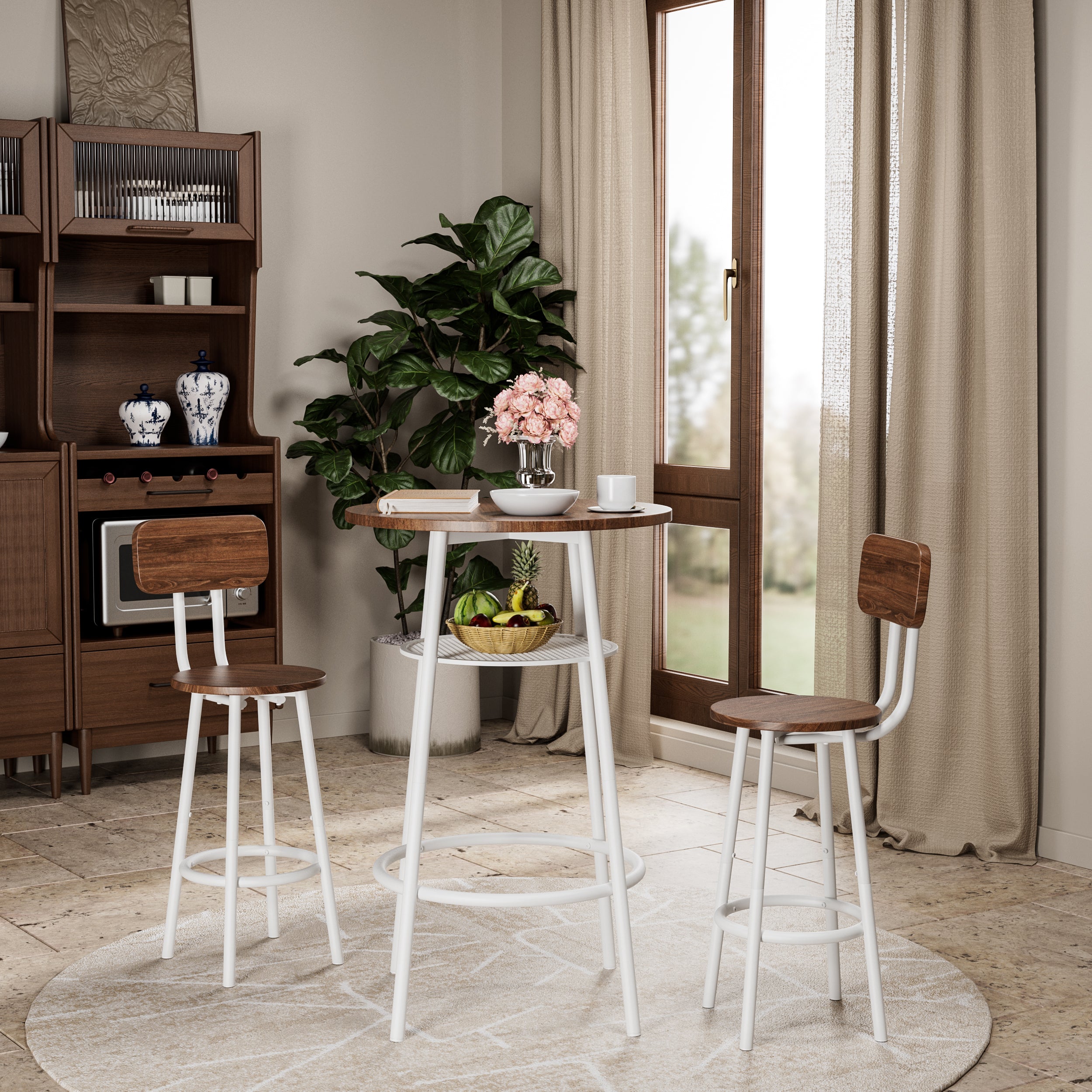 Piece Counter Height Dining Set, Paproos 23" Round Bar Table and 2 Bar Stools, Pub Table with Storage Rack, Bar Stools with Backrest, Industrial Bar Table Set for Kitchen Breakfast Nook