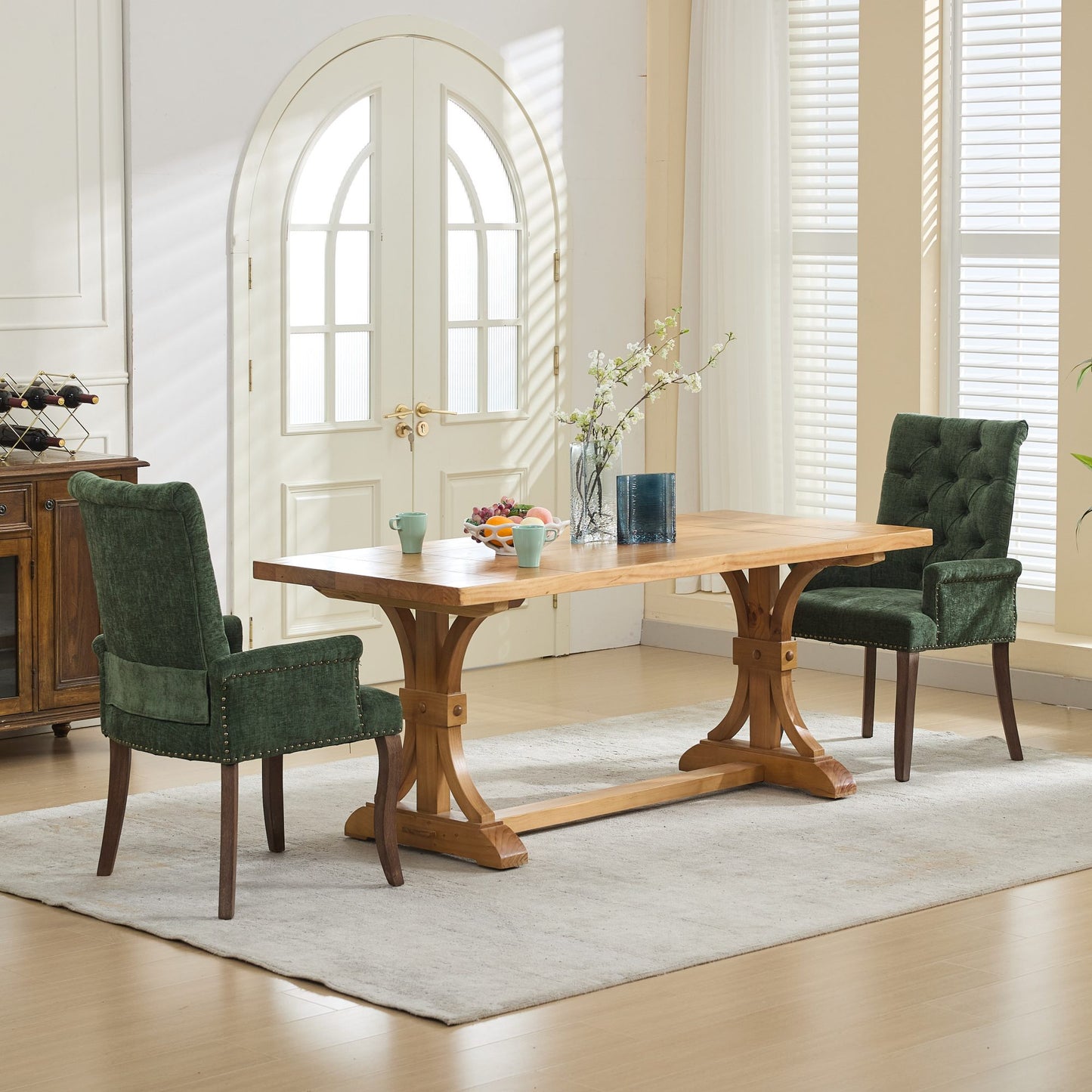 PAPROOS Upholstered Dining Chair, Chenille Fabric Tufted Dining Room Chair with Curved Solid Wood Legs, Modern Accent Dining Chair with Arm, Armchair for Kitchen, Living Room, Black