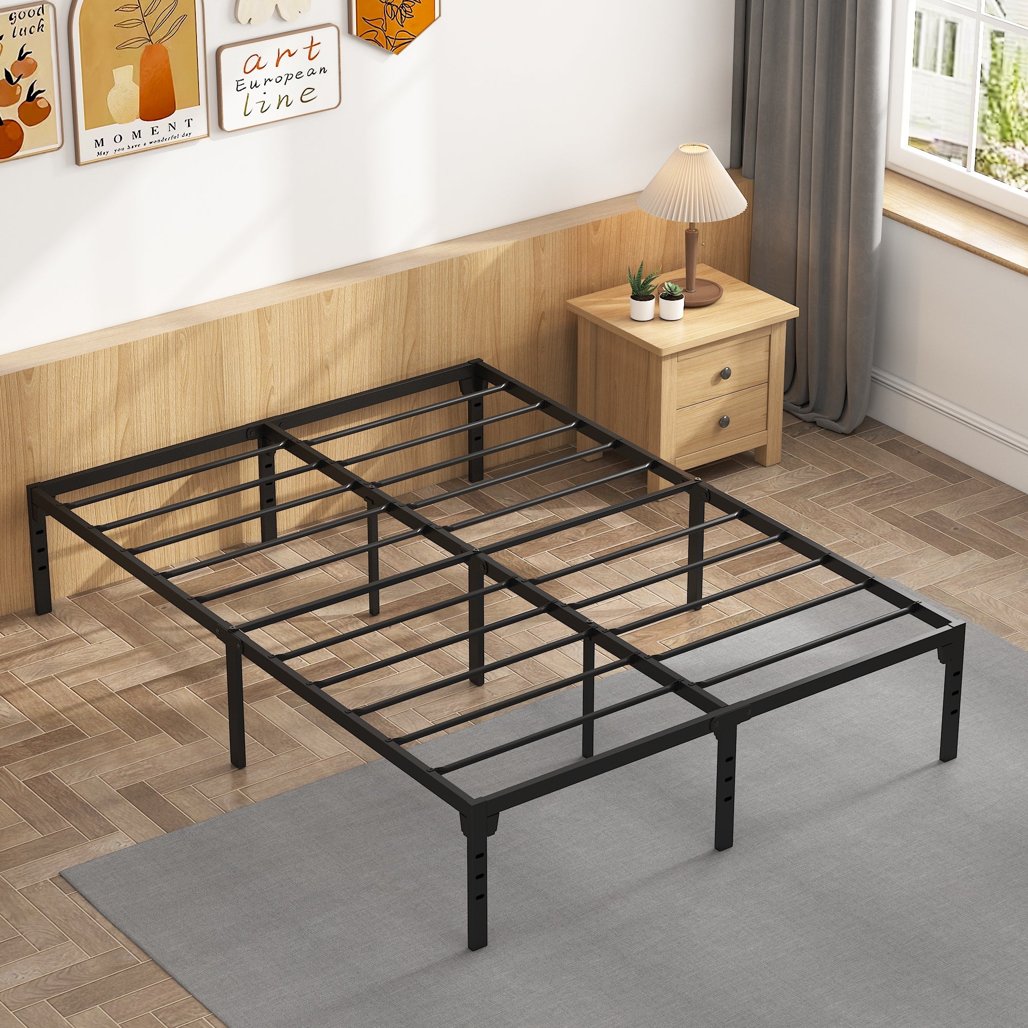 Full Size Metal Platform Bed, PAPROOS Heavy Duty Full Size Metal Bed Frame 13in Under-Bed Storage Space, Metal Full Bed Frame 500lbs Weight Capacity, No Box Spring Needed, Black