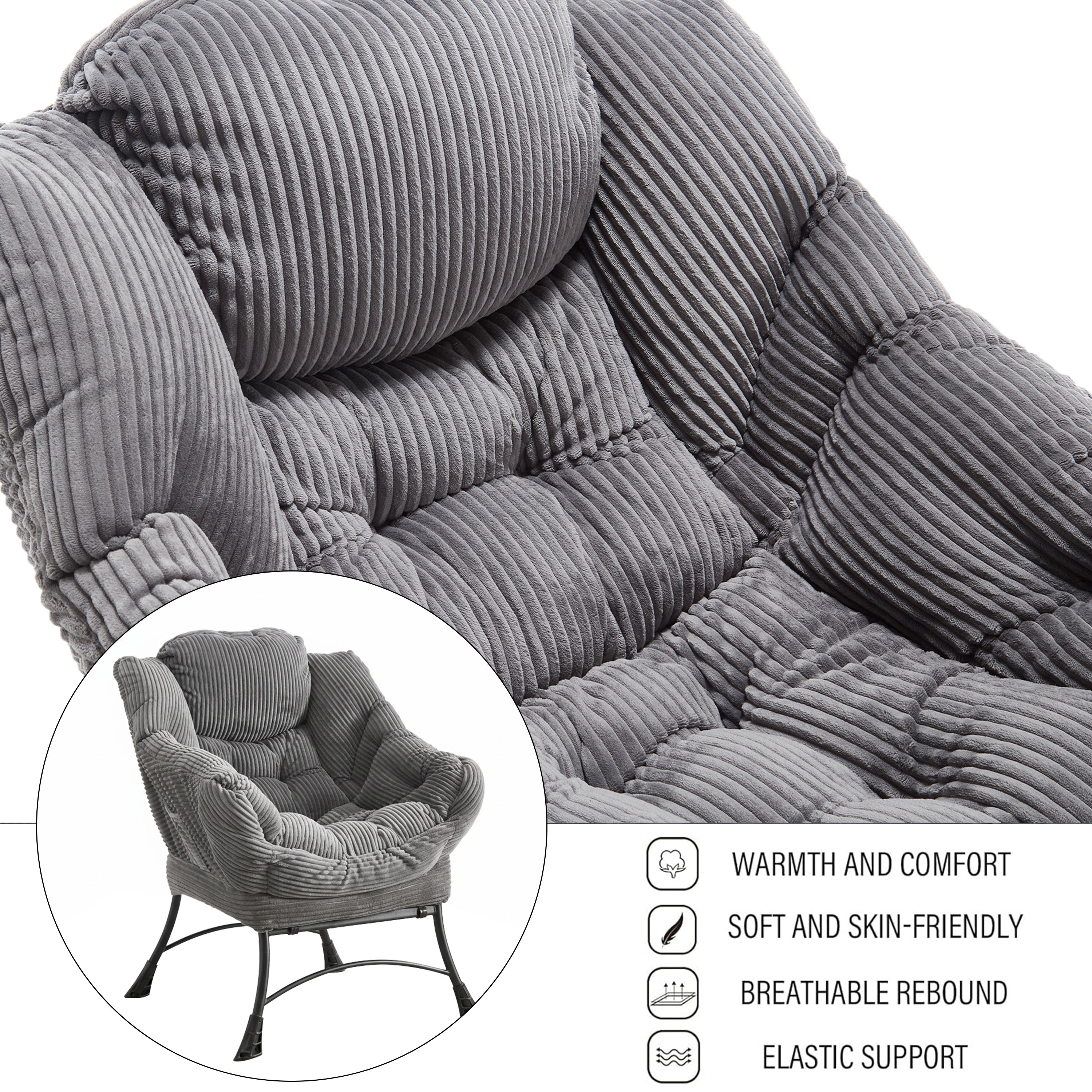 PAPROOS Lazy Chair with Foldable Ottoman