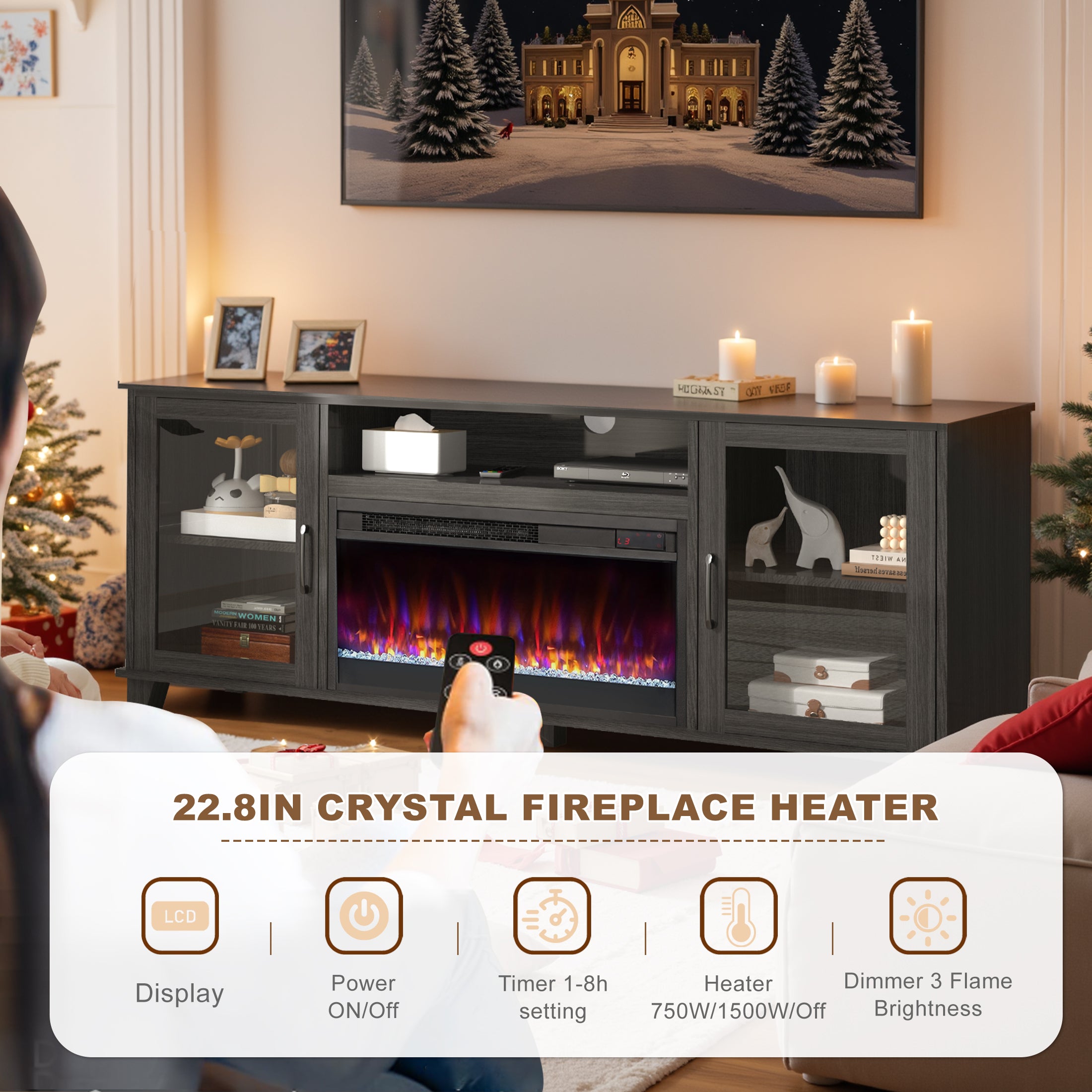 PAPROOS Fireplace TV Stand