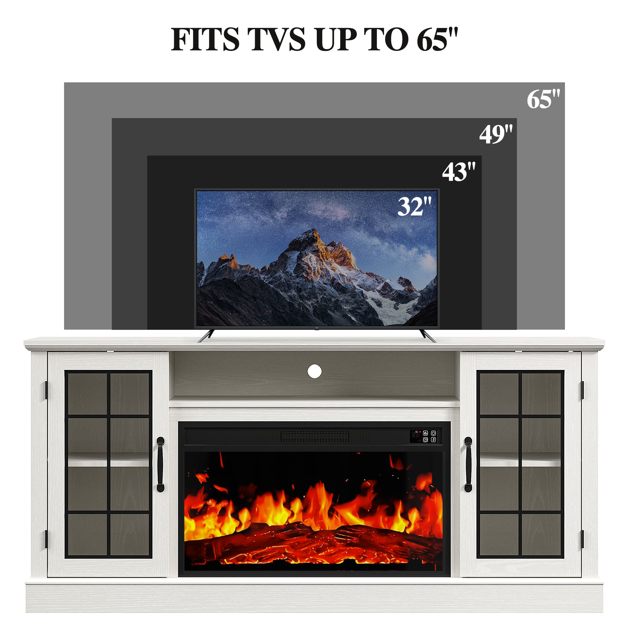 PAPROOS 63" Fireplace TV Stand, White
