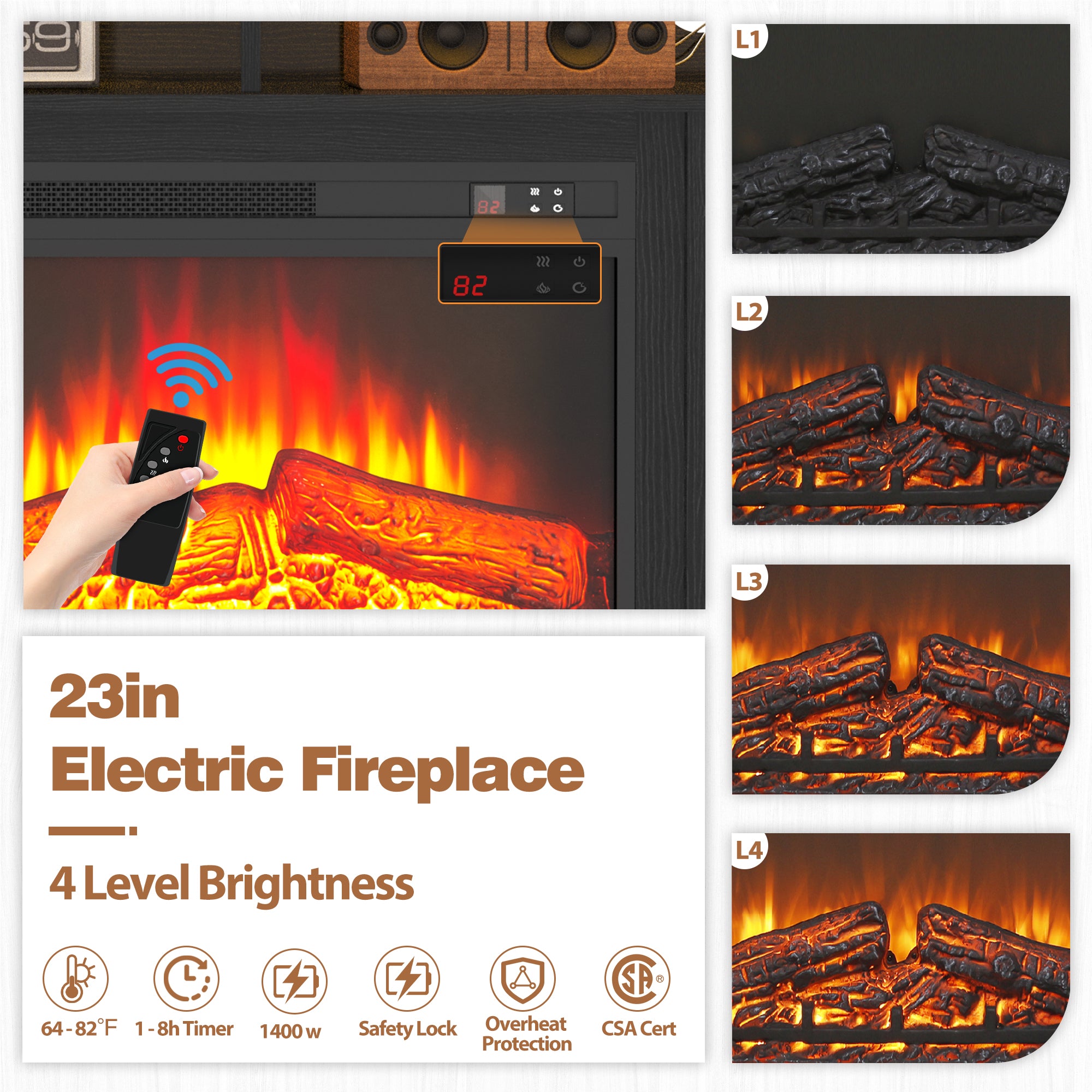 PAPROOS Fireplace TV Stand for 65inch TVs