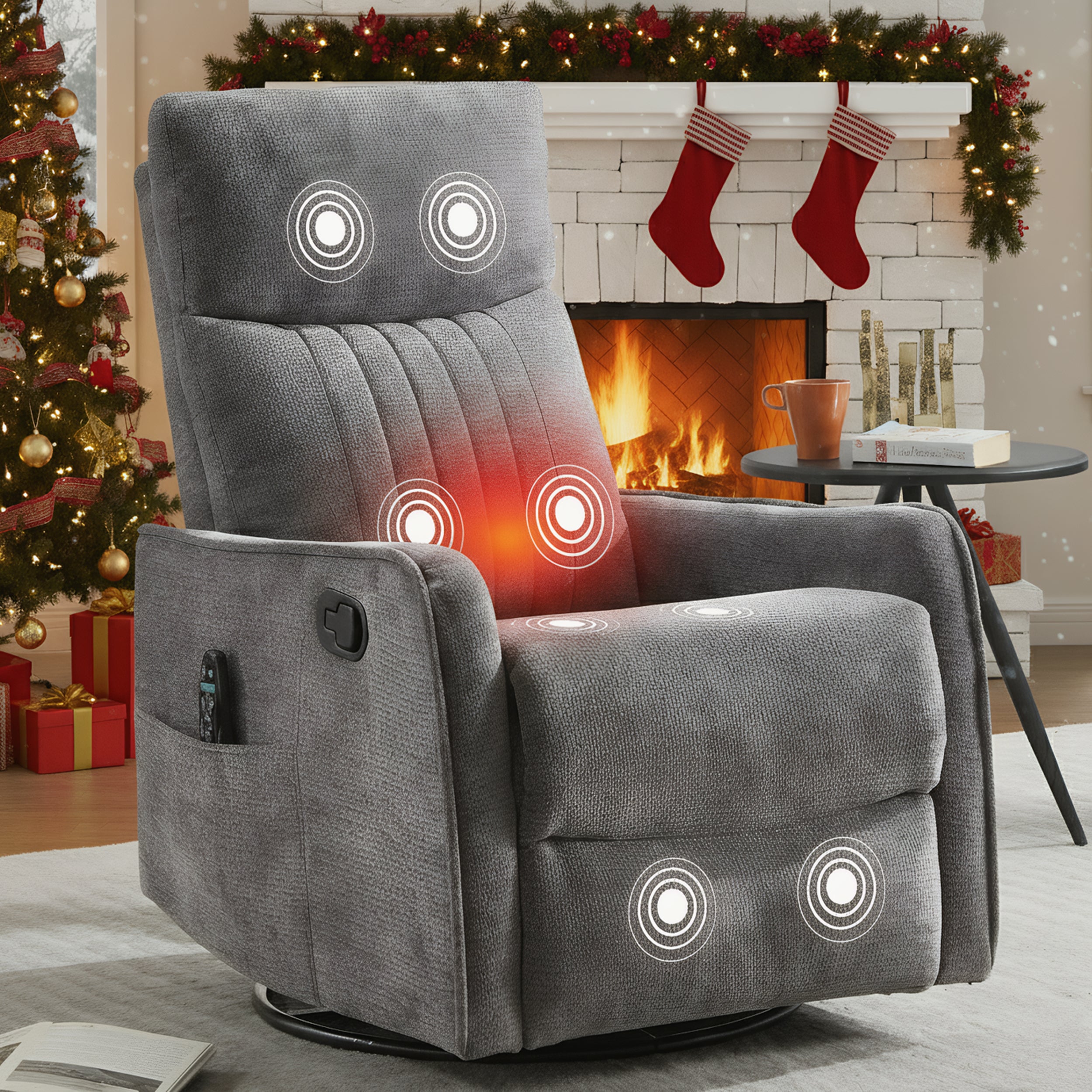 PAPROOS Recliner Chair with Massage and Heat, Fabric 360° Swivel Rocker Recliner, Rocking Chair for Nursery, Manual Recliner for Adults for Home Theater Living Room