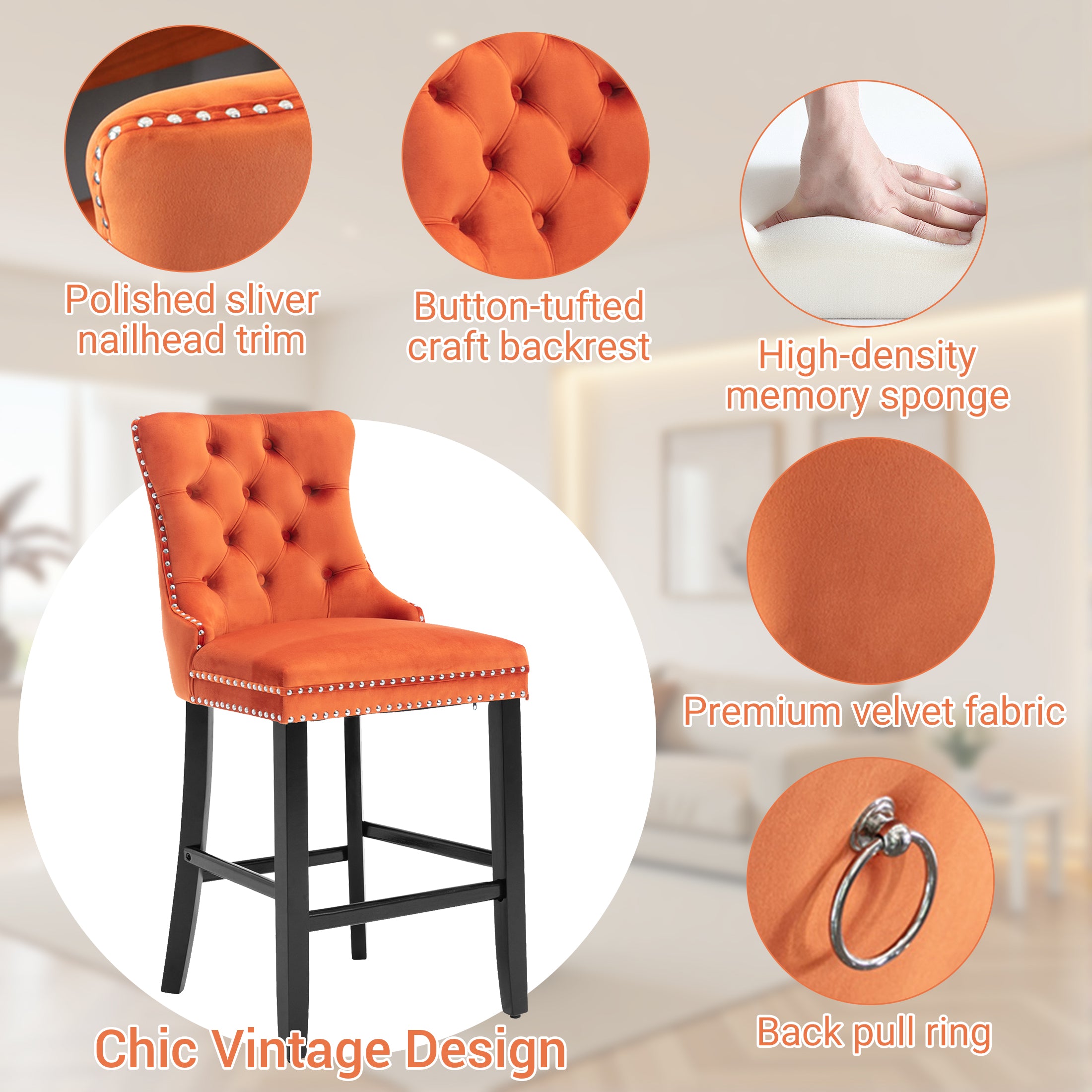PAPROOS Upholstered Bar Stools Set of 2