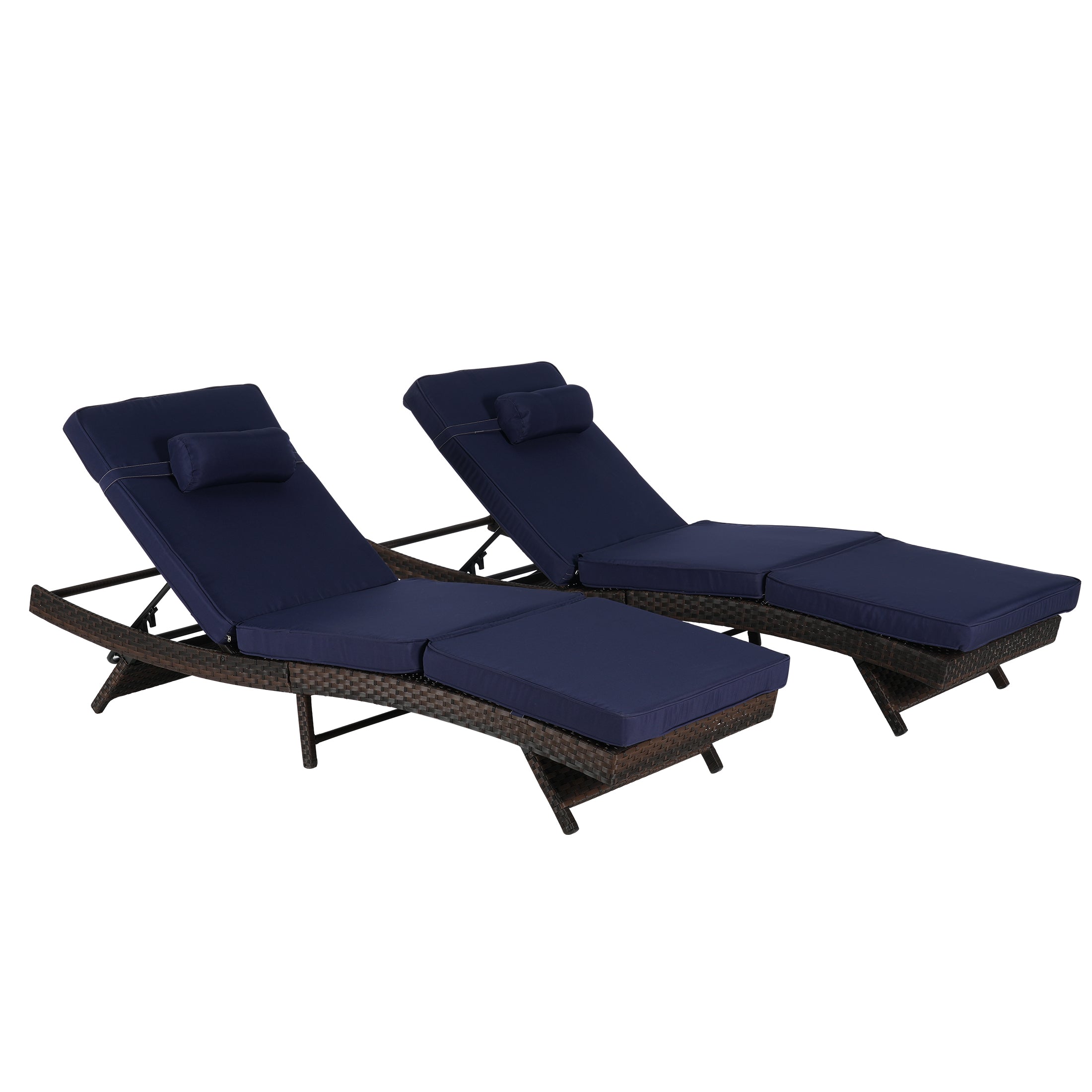 Outdoor Chaise Lounge Chair Set of 2, Wicker Outdoor Lounger Recliner with Cushions and 5-Level Adjustment Backrest, Modern Patio Lounge Chair for Poolside, Garden,