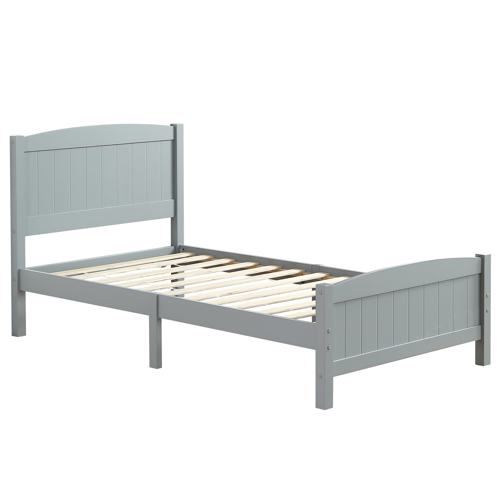 PAPROOS Wooden Twin Platform Bed Frame with Headboard and Footboard