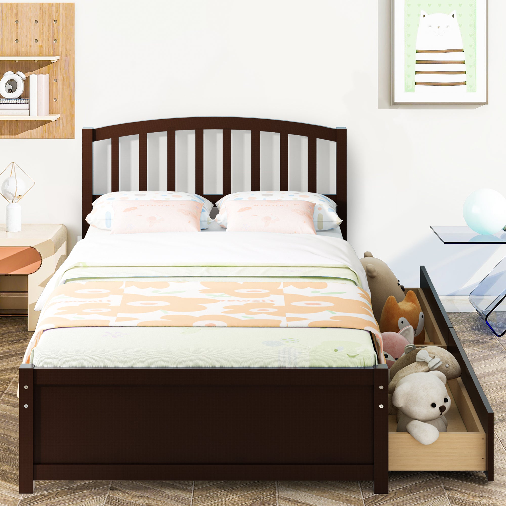PAPROOS Wood Platform Bed with Storage