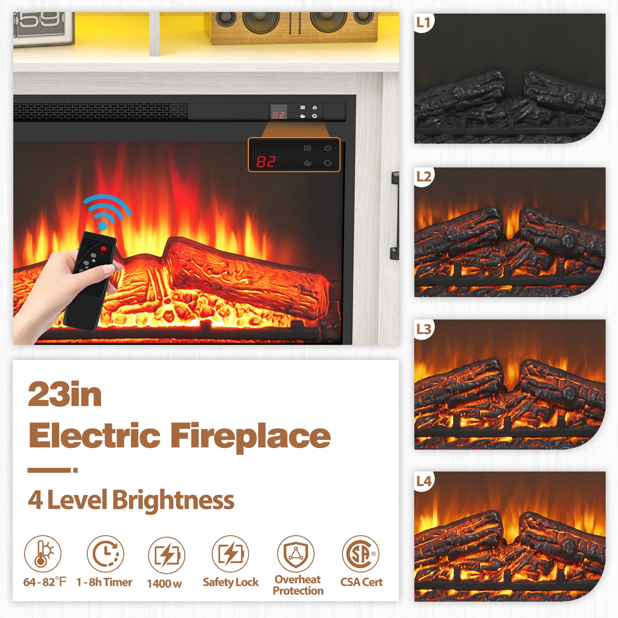 PAPROOS Fireplace TV Stand for 65inch TVs