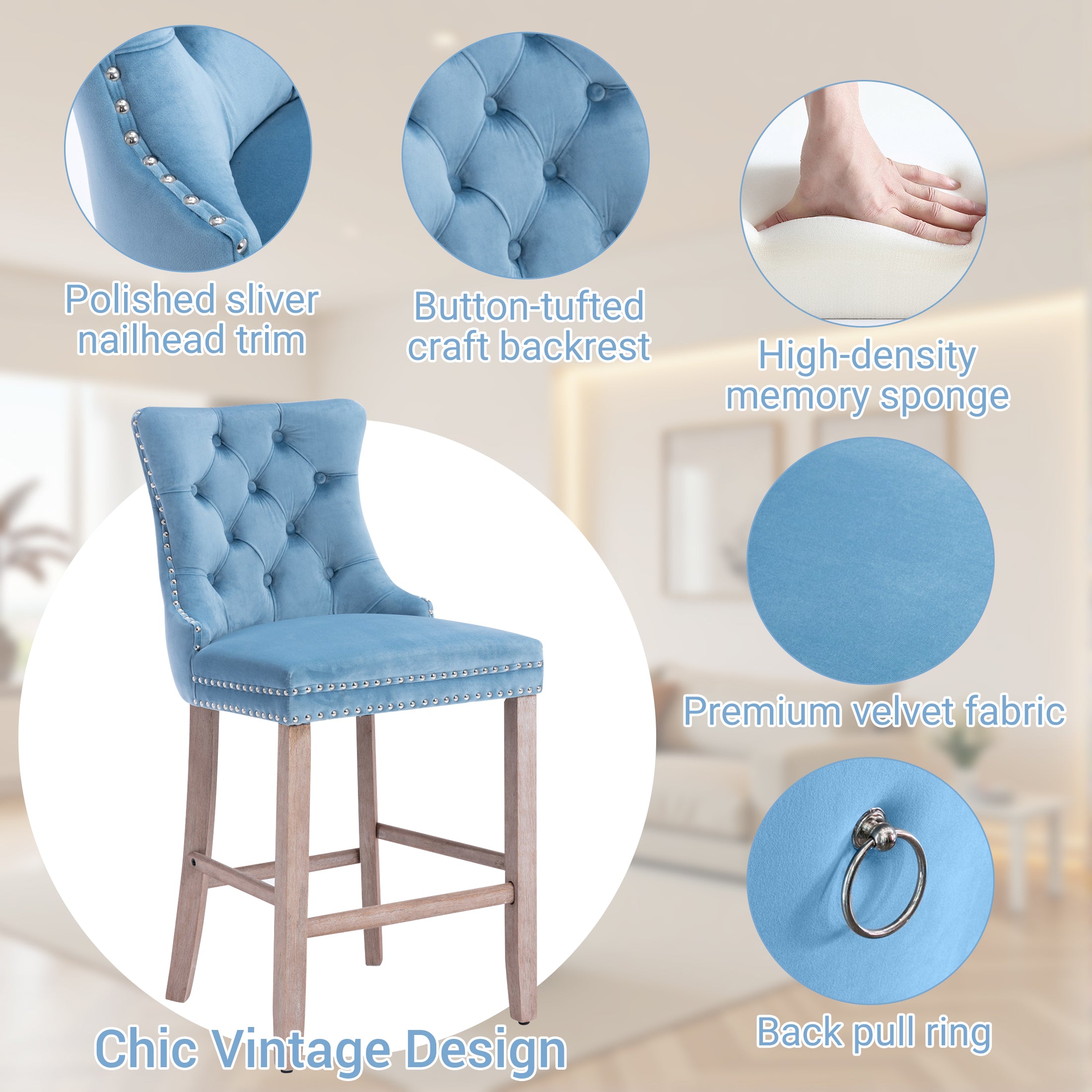 PAPROOS Upholstered Bar Stools Set of 2