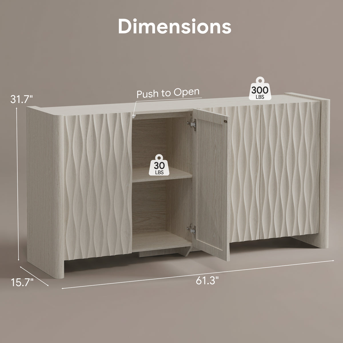 PAPROOS 61” Fluted Sideboard with 4 Doors