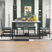PAPROOS Dining Table Set for 4, Modern 5-Piece Kitchen Table Set with Marble Top and Faux Leather Upholstery Chairs