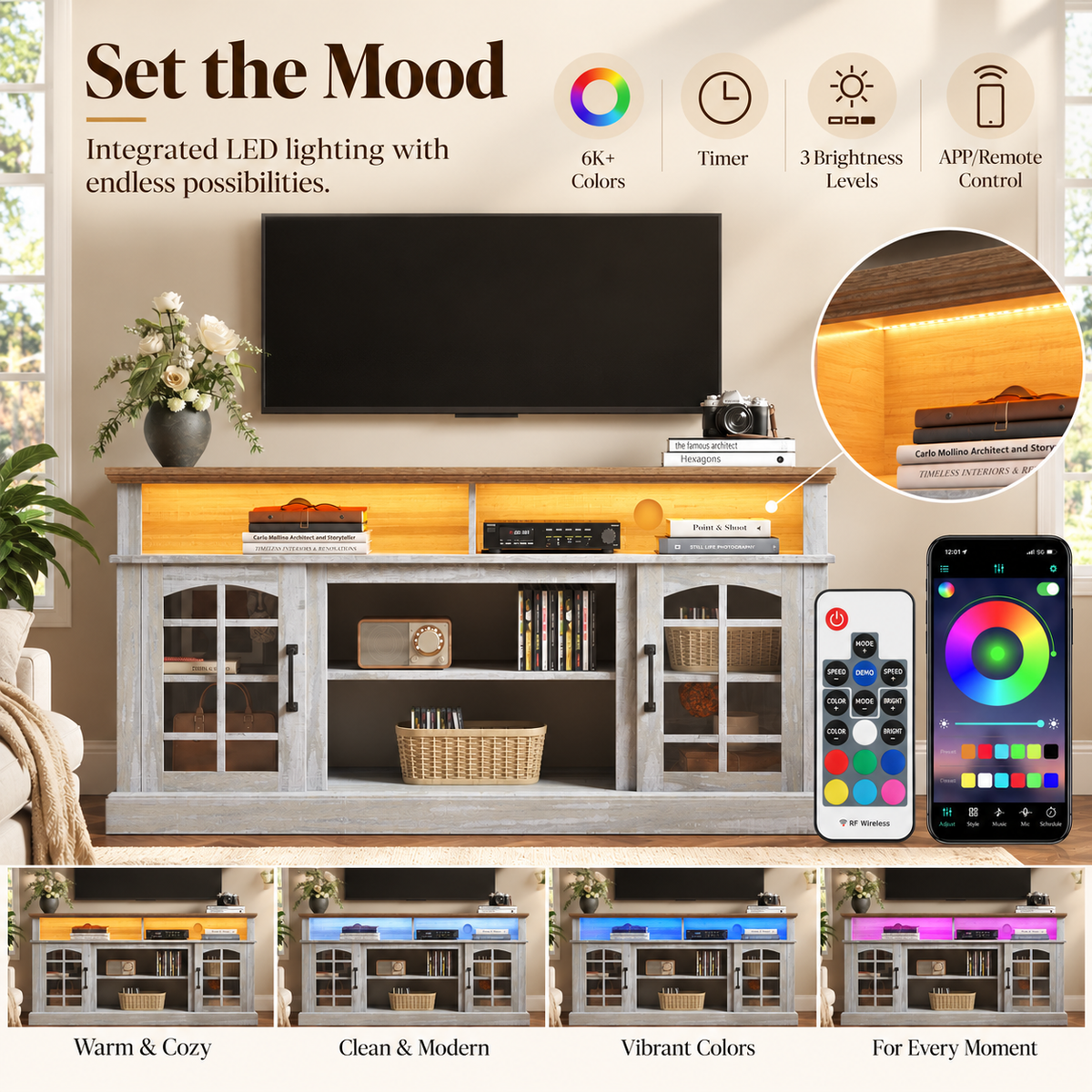 PAPROOS TV Stand with Storage for 65in TVs