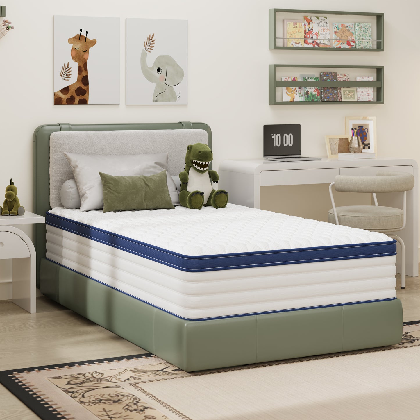 Twin Mattress, PAPROOS 12" Memory Foam Hybrid Mattress in a Box, Cool Individual Pocket Spring Mattress with Breathable Knitted Fabric Cover, Twin Size Medium Firm Mattress, CertiPUR-US, White/Blue