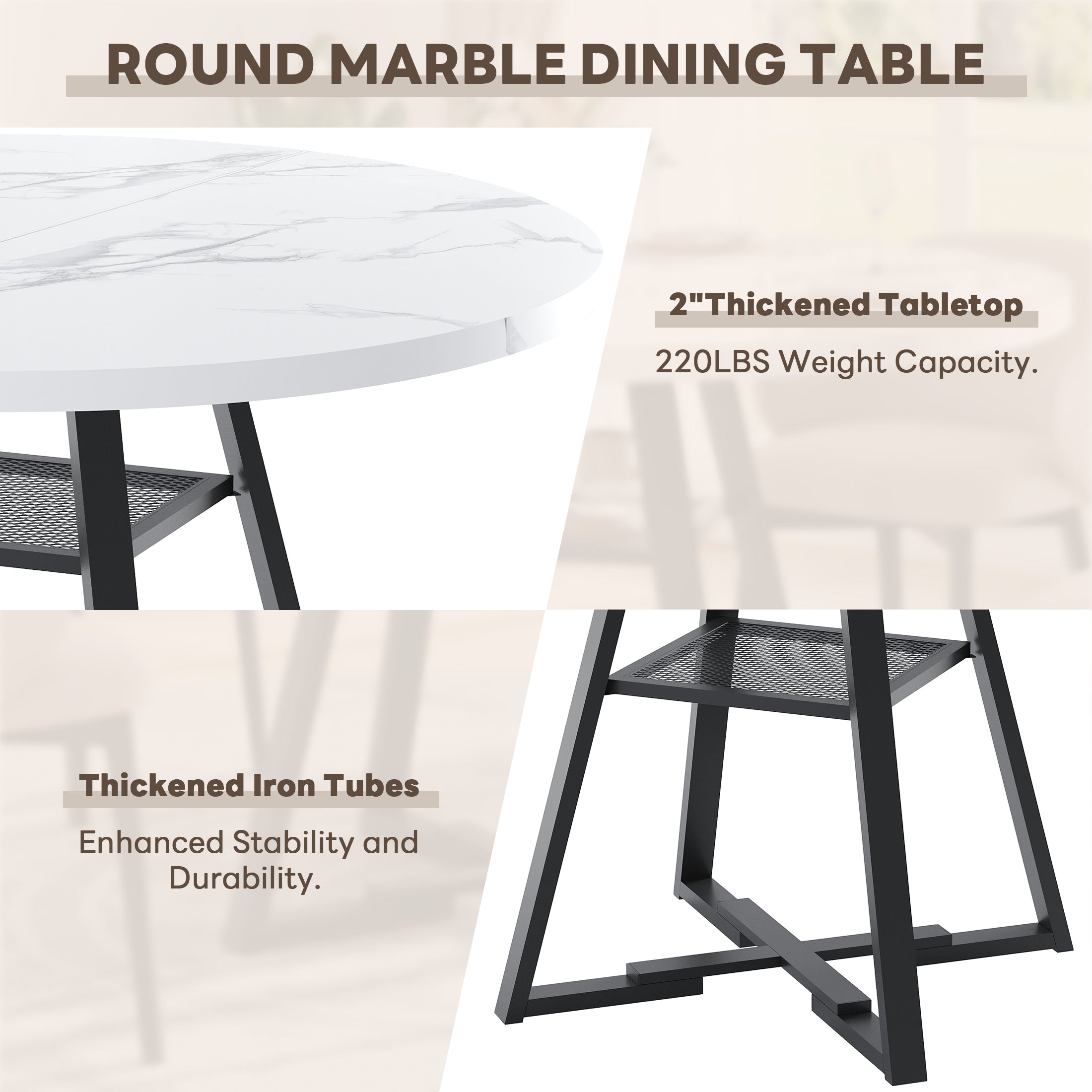 PAPROOS 43''Round Faux Marble Dining Table