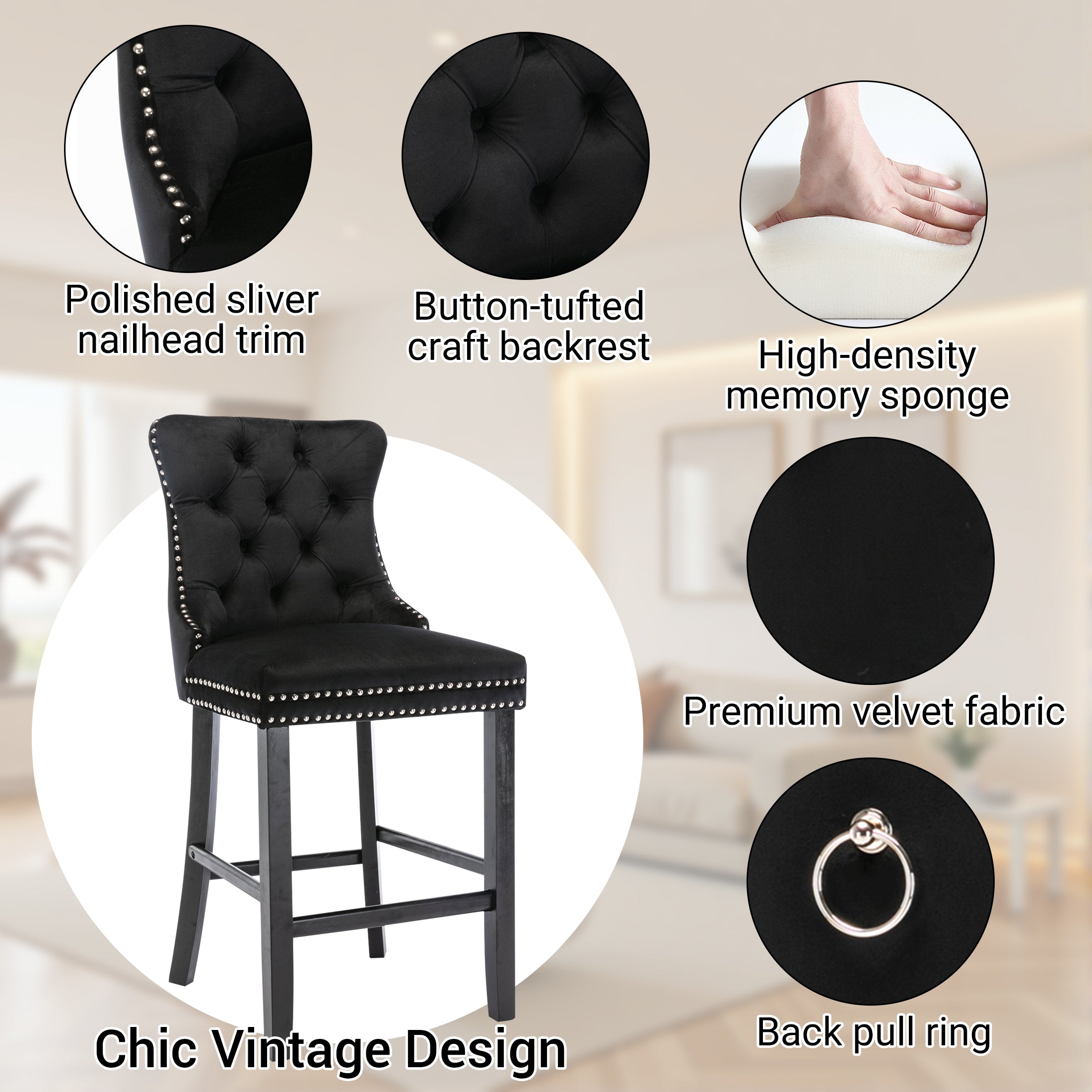 PAPROOS Upholstered Bar Stools Set of 2