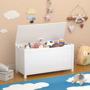 Toy Box for Boys Girls, Wooden Kids Toy Chest with Storage Bench and Safety Hinged Lid, Modern Toy Storage Organizer for Living Room, Bedroom, Toddler Room, White
