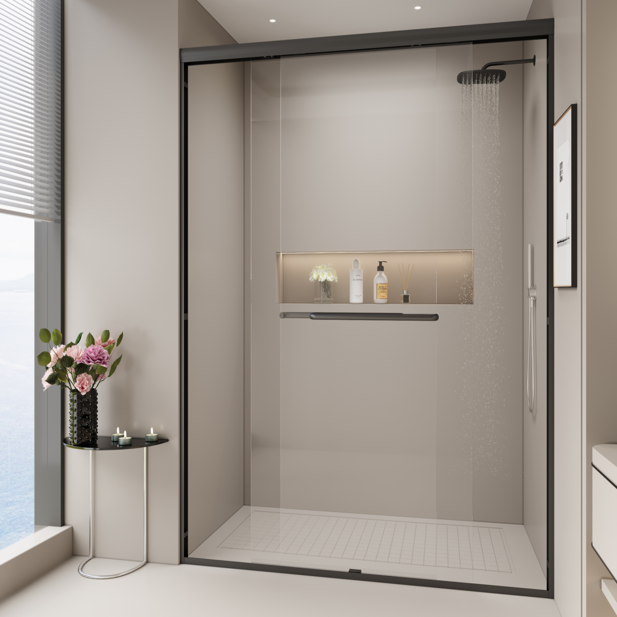 PAPROOS 44"-48" W x 72" H Sliding Shower Door, Modern Double Tub Door with Aluminum Frame, Bathtub Door with 1/4” (6 mm) Clear Tempered Glass, Stainless Steel Handle, SGCC Certified, Matte Black