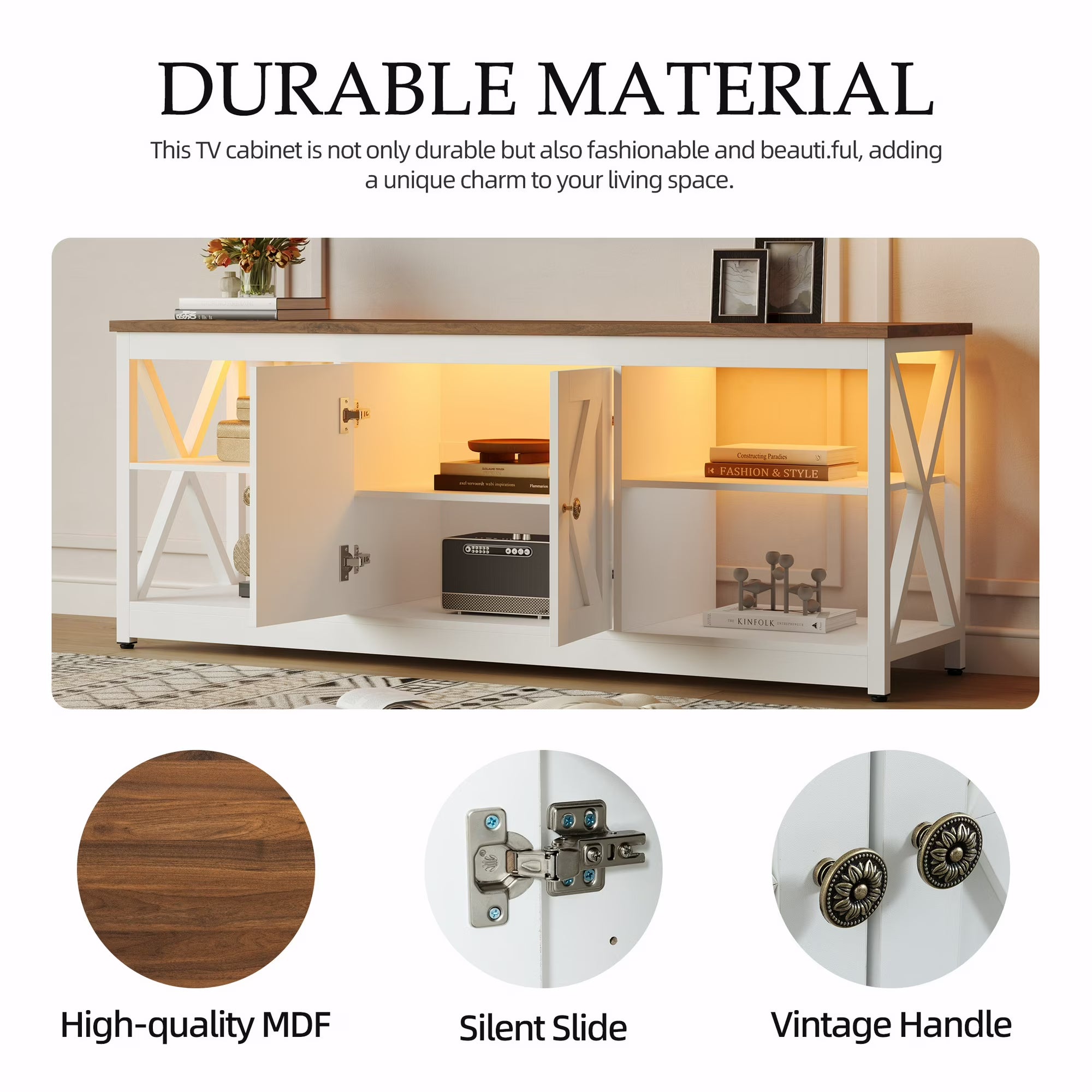 PAPROOS White LED TV Stand